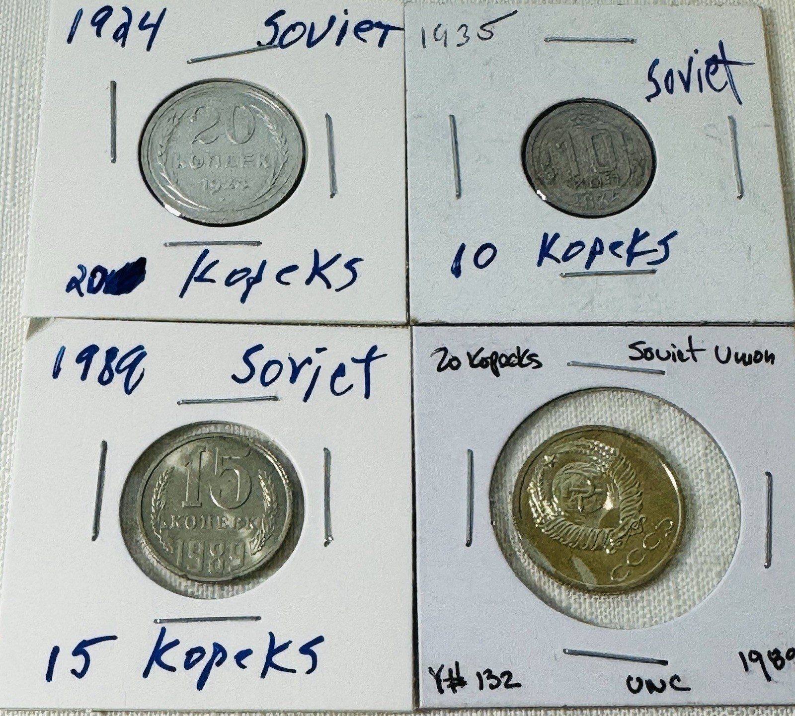 Soviet Union CCCP Coins. 1924 Coin Is SILVER. Other Coins Are AU/Uncirculated