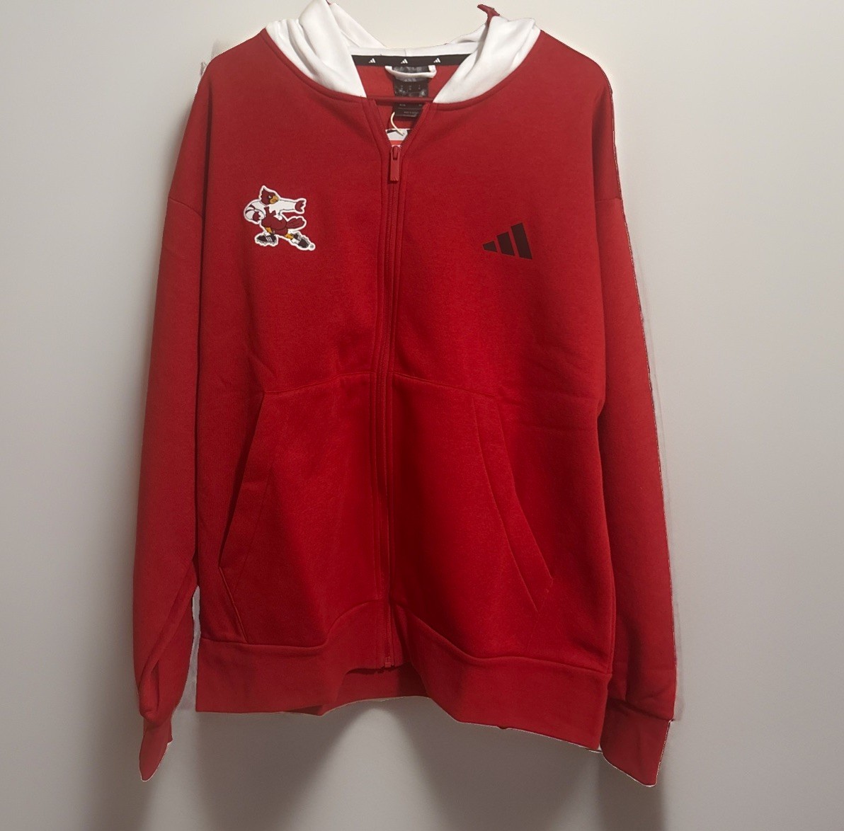 Mens- Adidas Louisville Cardinals Full Zip Hoodie Red/White Size XL- NWT 🔥