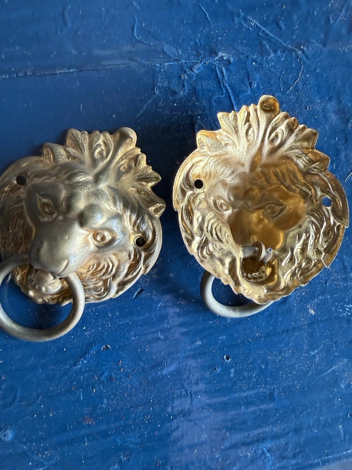 Antique Brass Lion Head Ring Pulls & Ornate Corner Bracket Mounts Salvage Lot