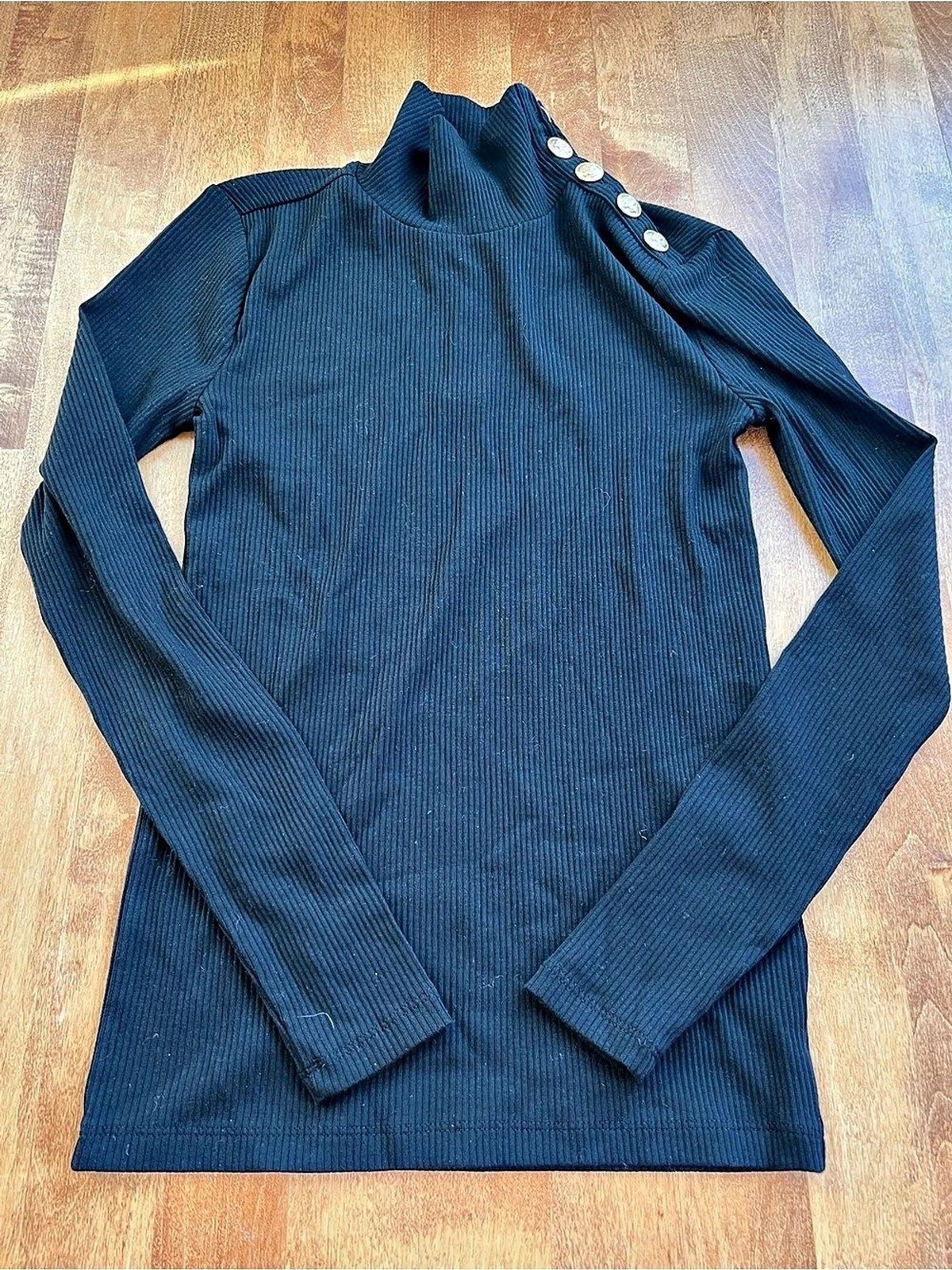 J.Crew Rib Turtleneck with Buttons Black-xxs J.Crew Rib Turtleneck with Buttons Black-xxs