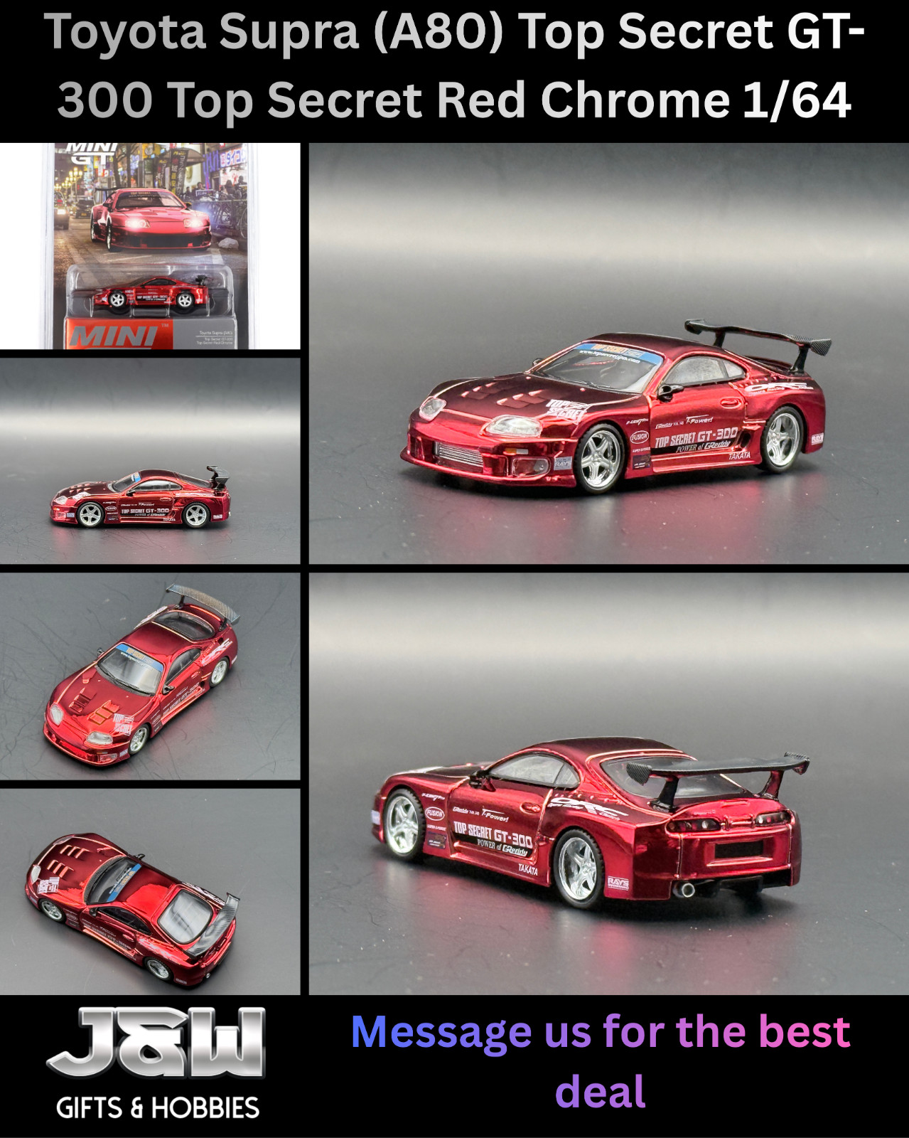Mini GT Toyota Supra (A80) Top Secret GT-300 Top Secret Red Chrome #1132 1/64