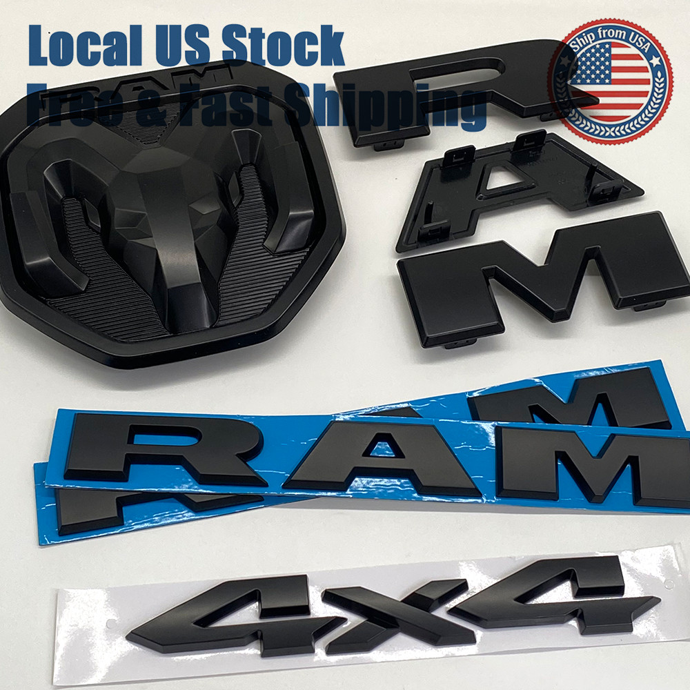 For Ram 1500 2019-23 Door Grille Rear Tailgate Rams Head 4x4 Emblem Badge Black