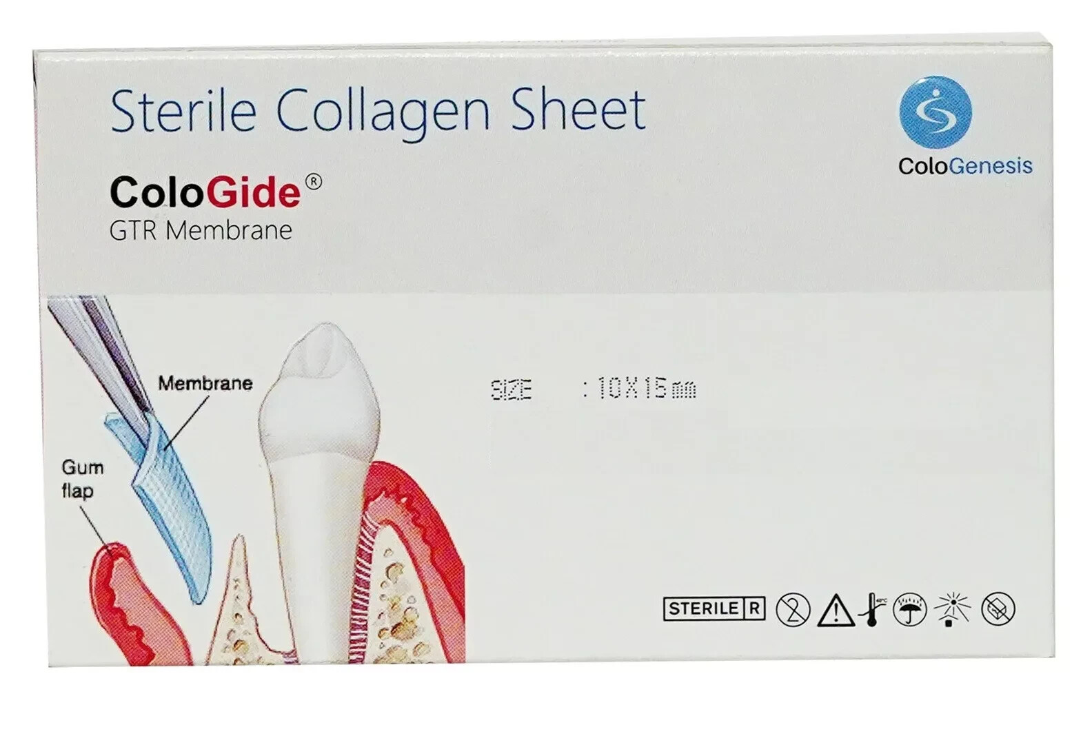 Pack Of 10 New Colo Gide Sterile Collagen Sheet GTR Membrane 10 x 15mm Dental
