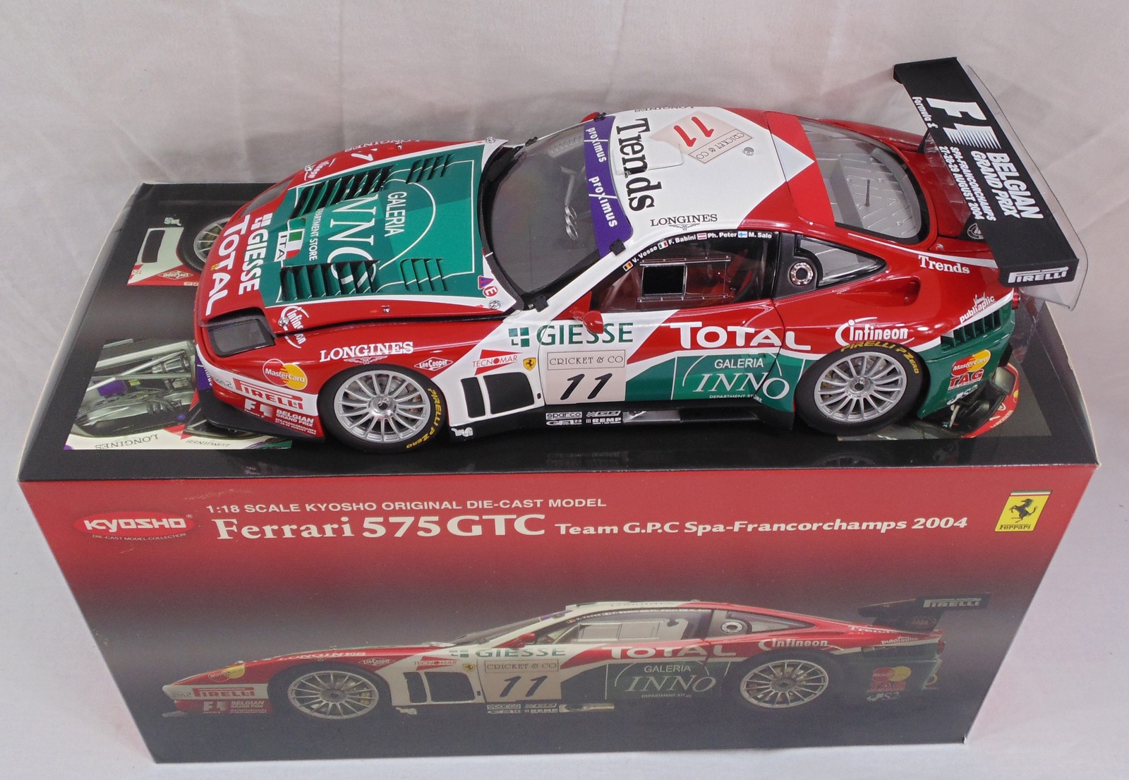 New Kyosho Ferrari 575 GTC #11 Giesse SPA Francorchamps 1/18 Diecast Car