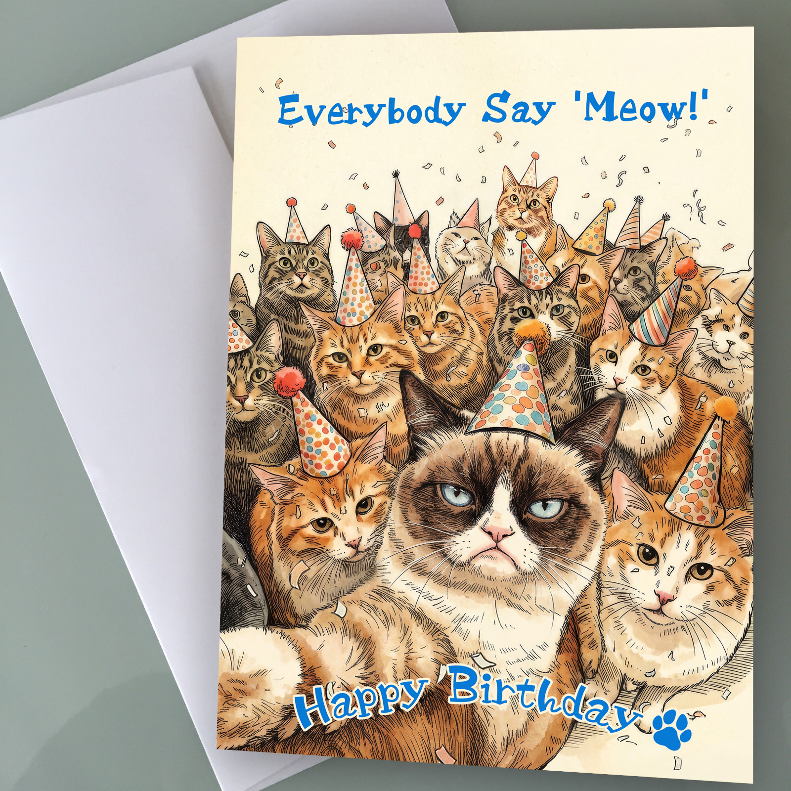 Cat Birthday Card - Birthday Party Funny Birthday Card for Cat Lover Cat Birthday Card - Birthday Party Funny Birthday Card for Cat Lover