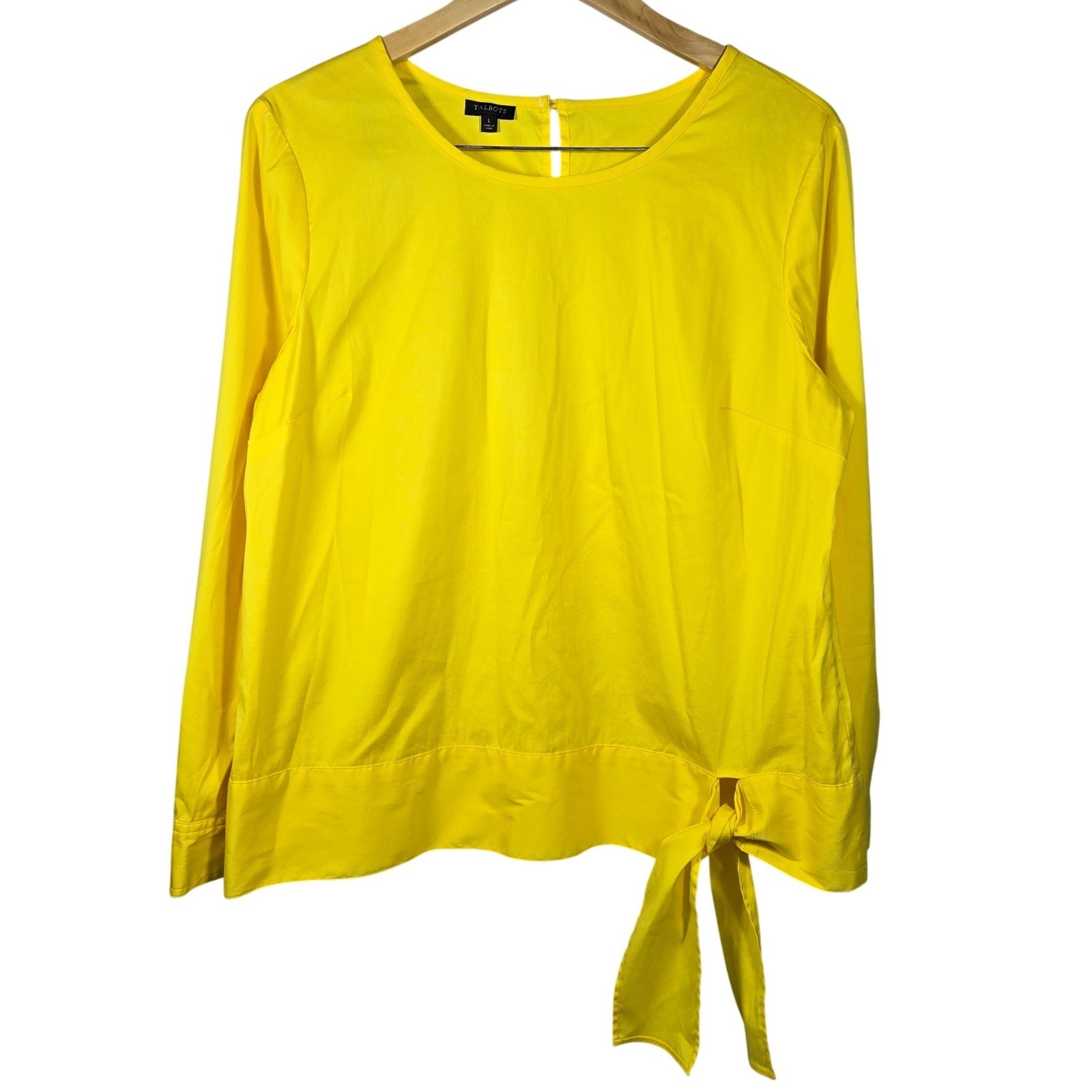 Talbots Womens Yellow Side Tie Long Sleeve Poplin Blouse Top Size L CN505
