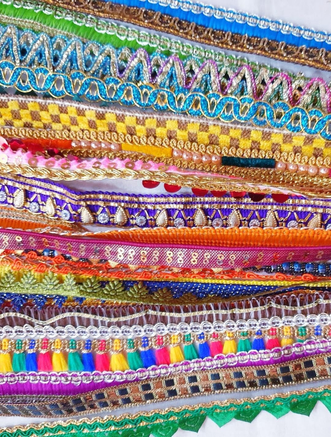ABB Antique Sari Trim Lace Assorted Vintage Zari Ribbon 25 PCS 25 Yards ABB Antique Sari Trim Lace Assorted Vintage Zari Ribbon 25 PCS 25 Yards