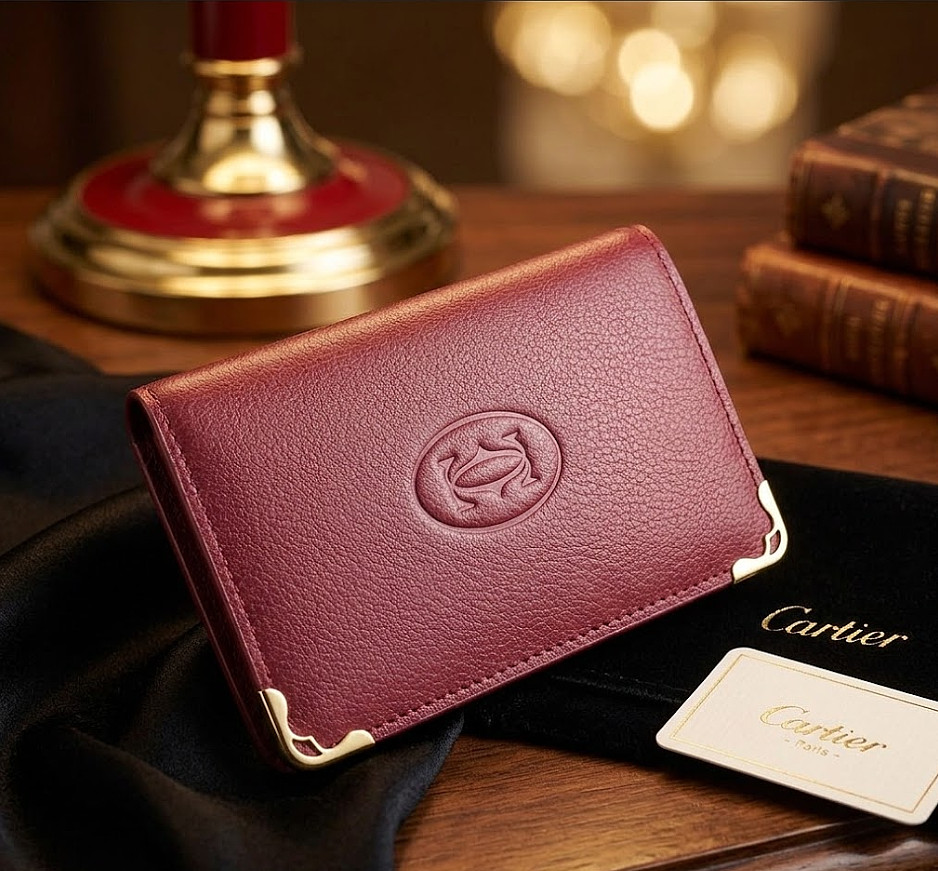Cartier Must de Cartier Red Calfskin Leather Card Holder 6CC Wallet Box
