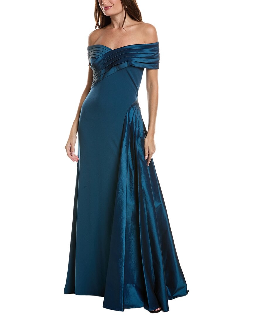 Tadashi Shoji Short Sleeve Solid Maxi Dress Women\'s Blue 2
