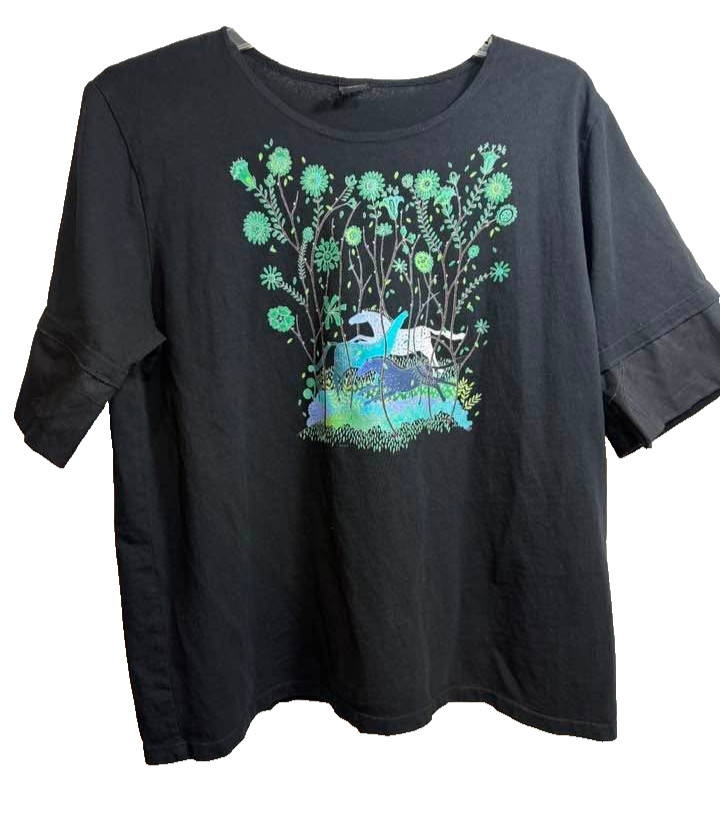 Sabaku Women\'s Whimsical Forest Artwear T-Shirt - Size: XL - Color: Black