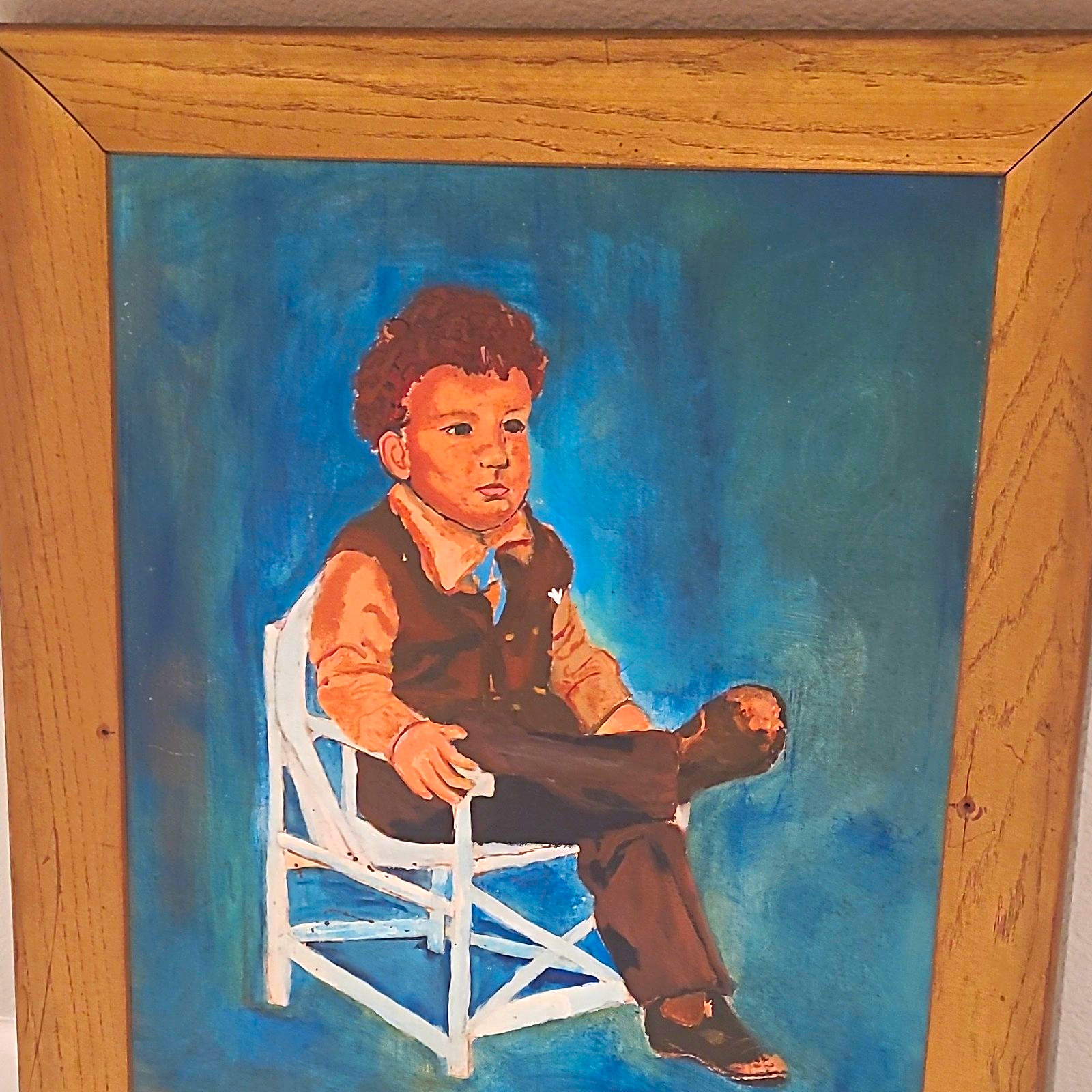 Perdomo Signed Framed Original OOAK Portrait Painting of Boy/Child Figure