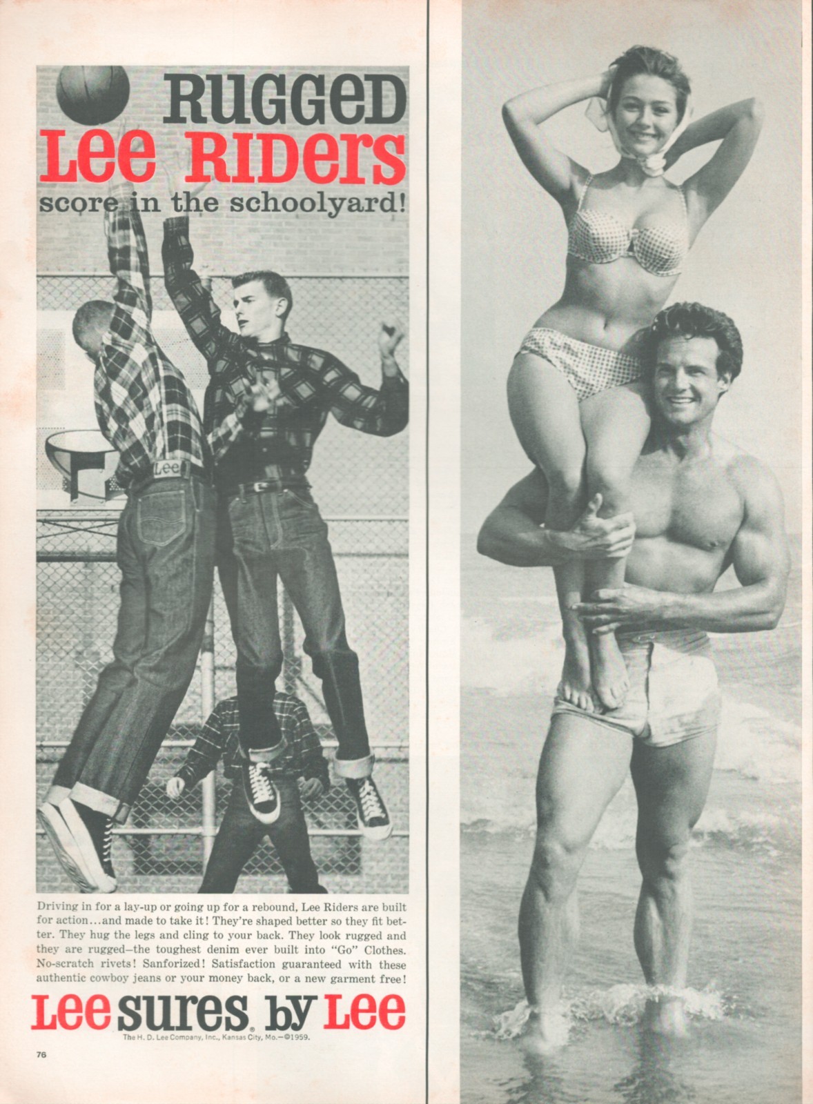 Rugged Lee Riders Sures Jeans Schoolyard Vintage Print Ad \'59