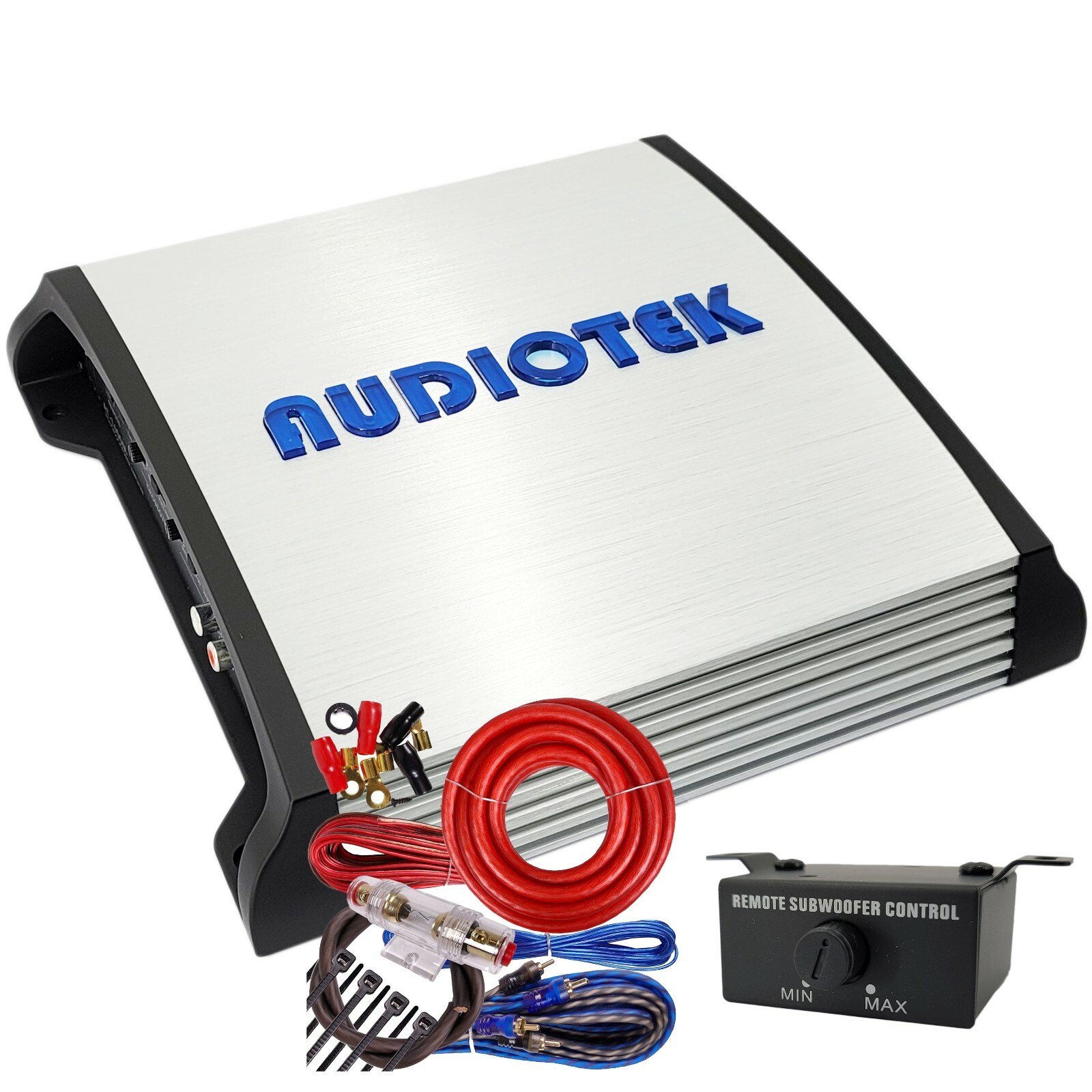 Audiotek AT-1800S 1800 Watts Power 2 Channel Car Amplifier + 4Gauge Amp Kit Red