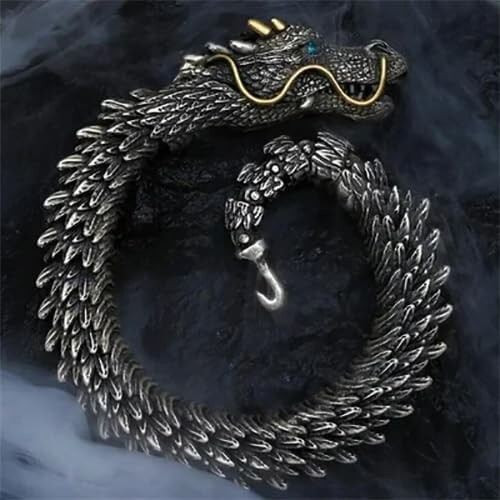 Men Vintage Dragon Viking Stainless Steel Scale Chain Wrist Cuff Bangle Bracelet Men Vintage Dragon Viking Stainless Steel Scale Chain Wrist Cuff Bangle Bracelet