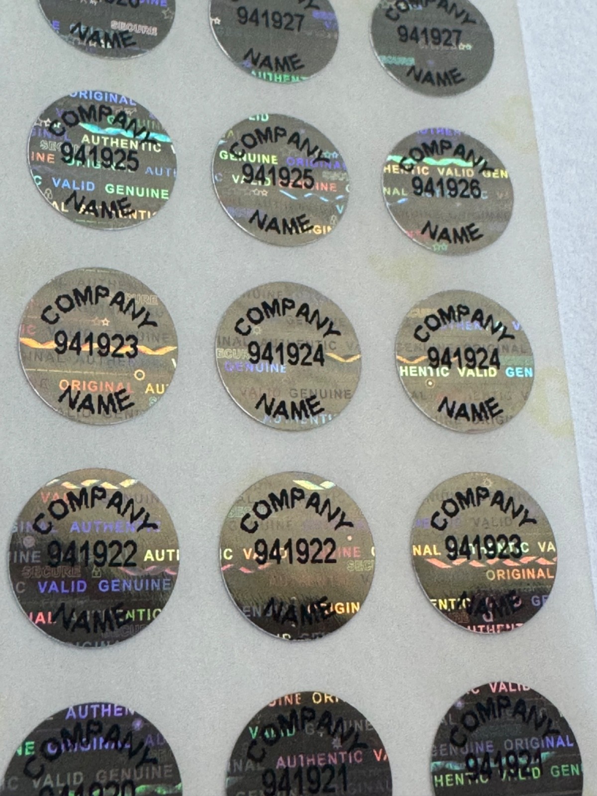 250 CUSTOM PRINTED .50 INCH ROUND HOLOGRAM LABELS STICKERS SEALS TAMPER VOID
