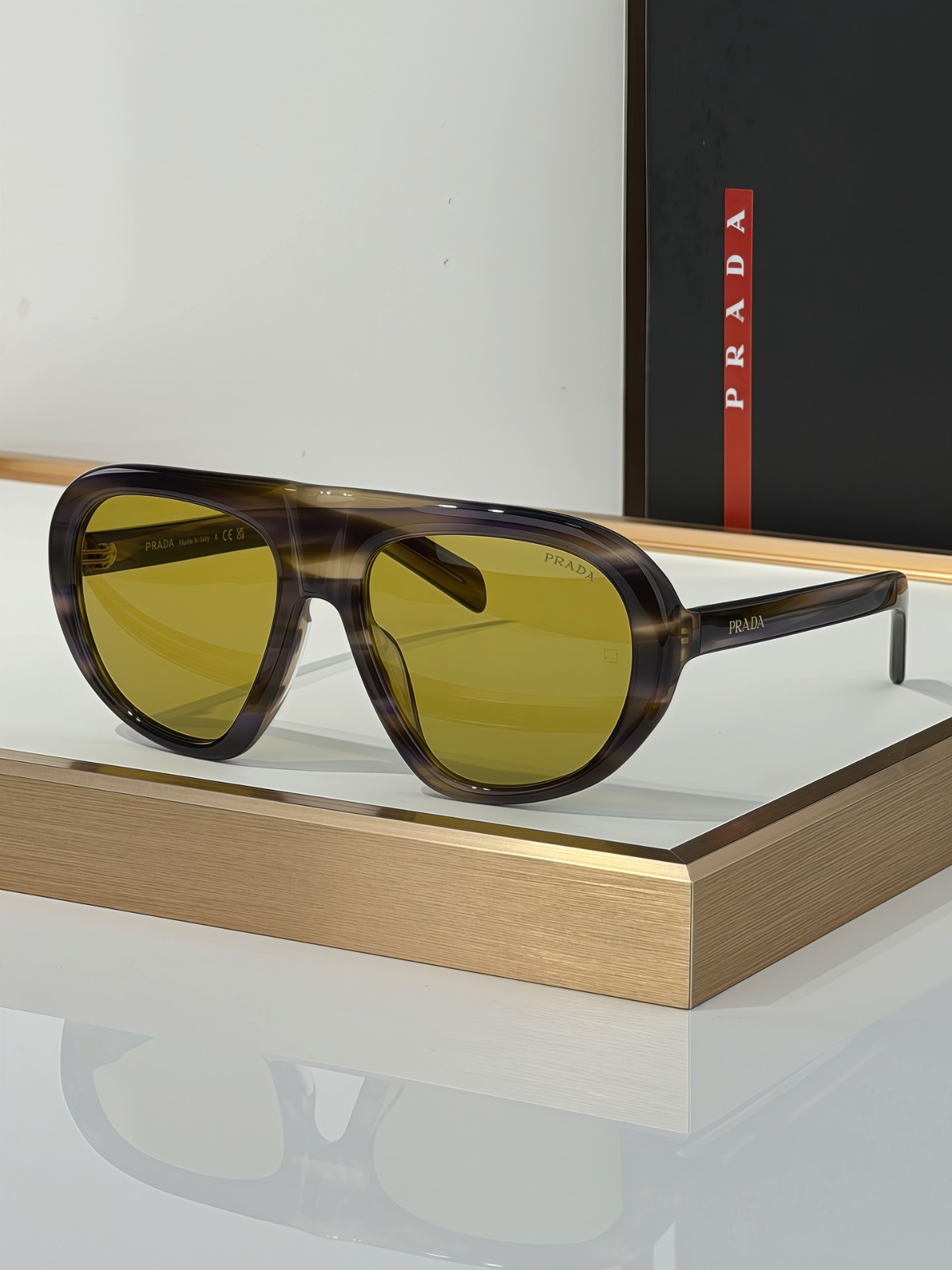 PRADA SPR C05 Sunglasses Tortoise Aviator Frame Yellow Lens 57-18-135 NEW W BOX PRADA SPR C05 Sunglasses Tortoise Aviator Frame Yellow Lens 57-18-135 NEW W BOX
