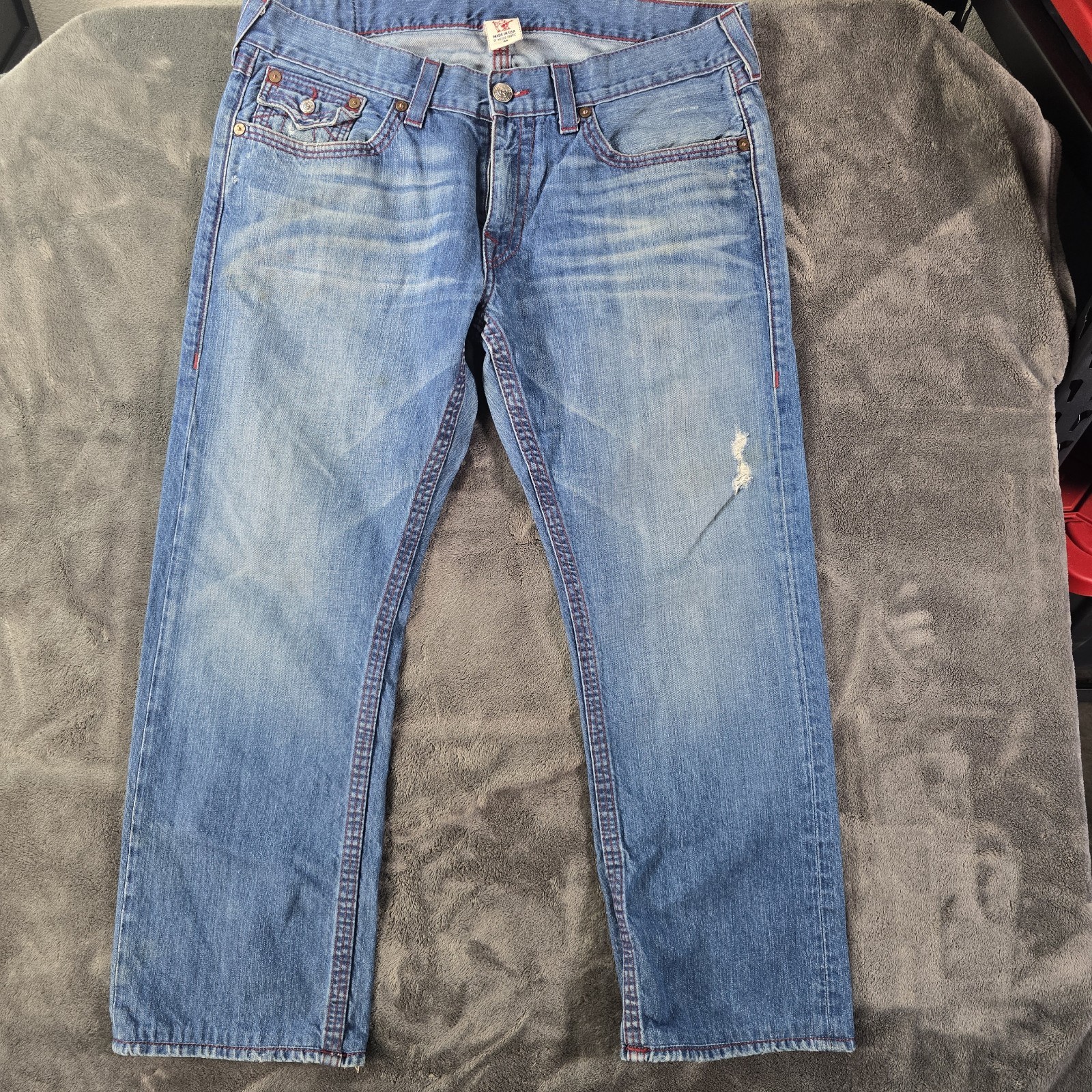 Vintage True Religion Jeans Mens 38 Big T Blue Denim Made In USA Y2K Hip-Hop Vintage True Religion Jeans Mens 38 Big T Blue Denim Made In USA Y2K Hip-Hop