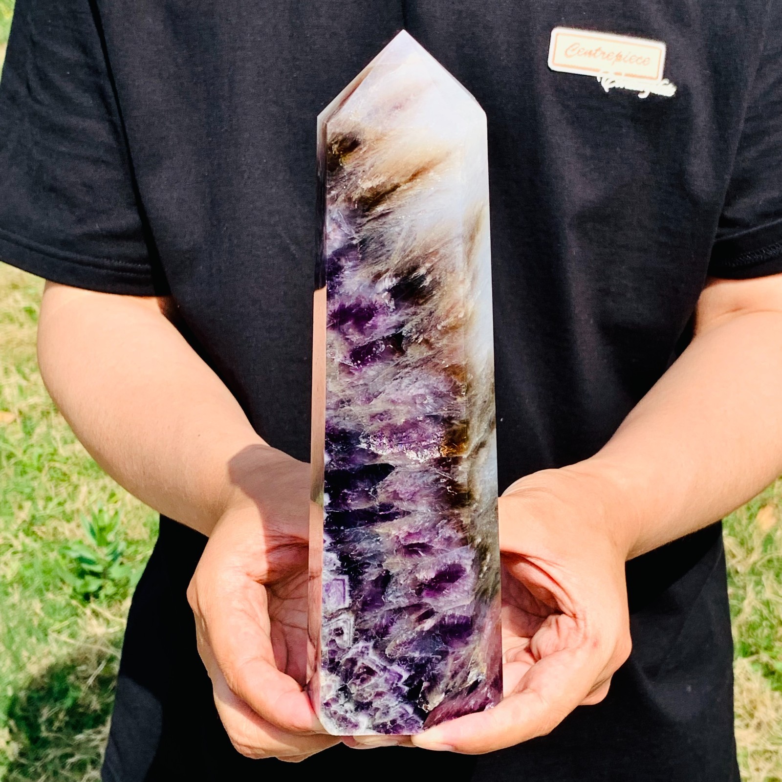 3.01LB Natural Dream Amethyst Crystal Column Wand Obelisk Point Reiki Healing