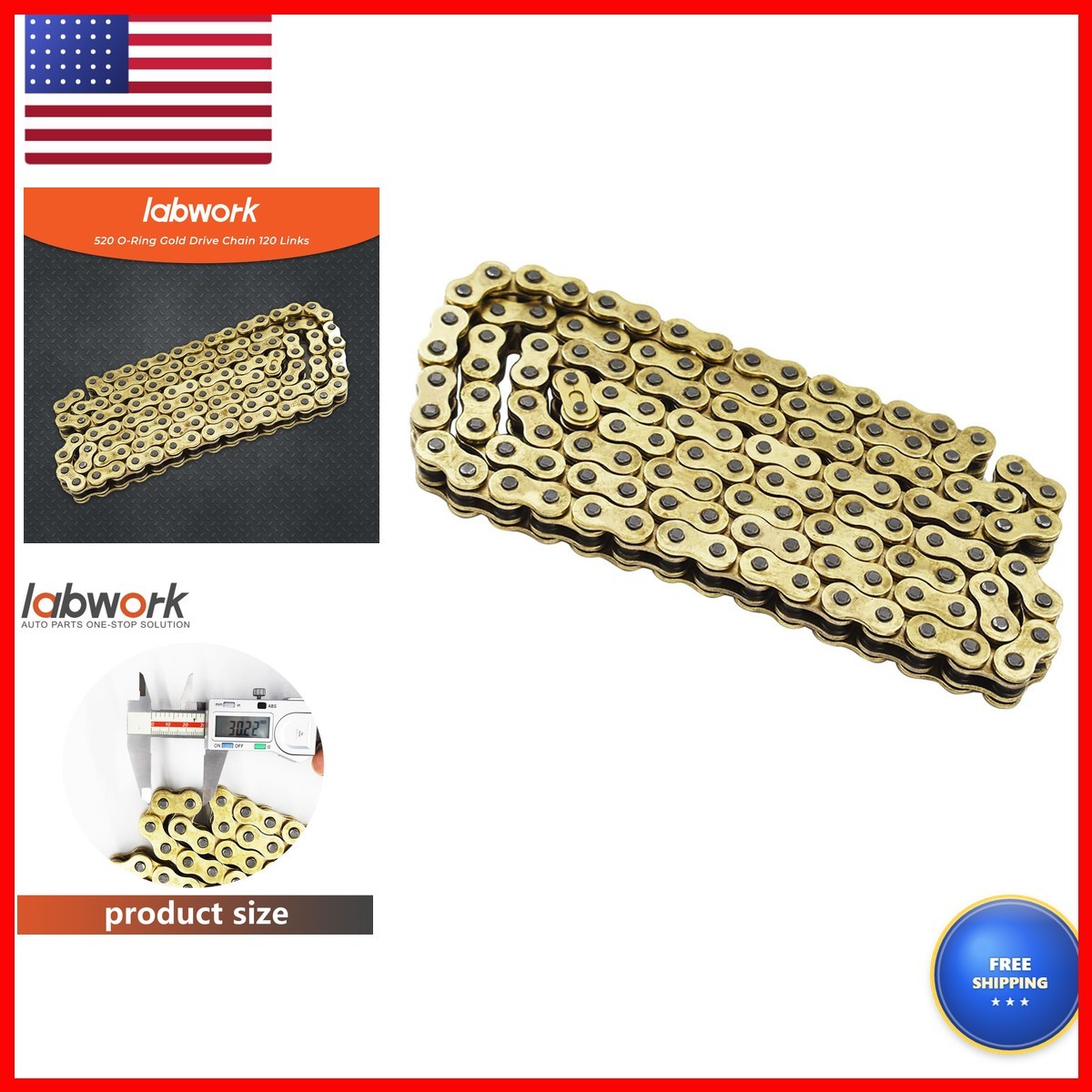 labwork 520 Gold O-Ring Chain 120 Links for Honda Suzuki Kawasaki labwork 520 Gold O-Ring Chain 120 Links for Honda Suzuki Kawasaki