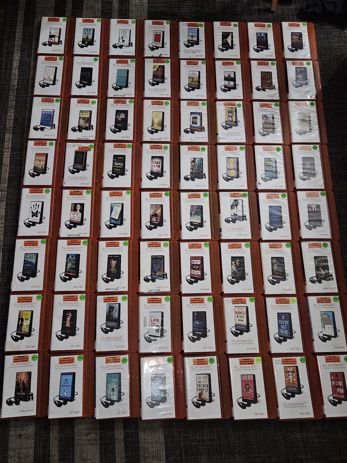 Lot of 64 Playaway Audiobooks Audio Books Adult Fiction Mystery Romance PLW-8