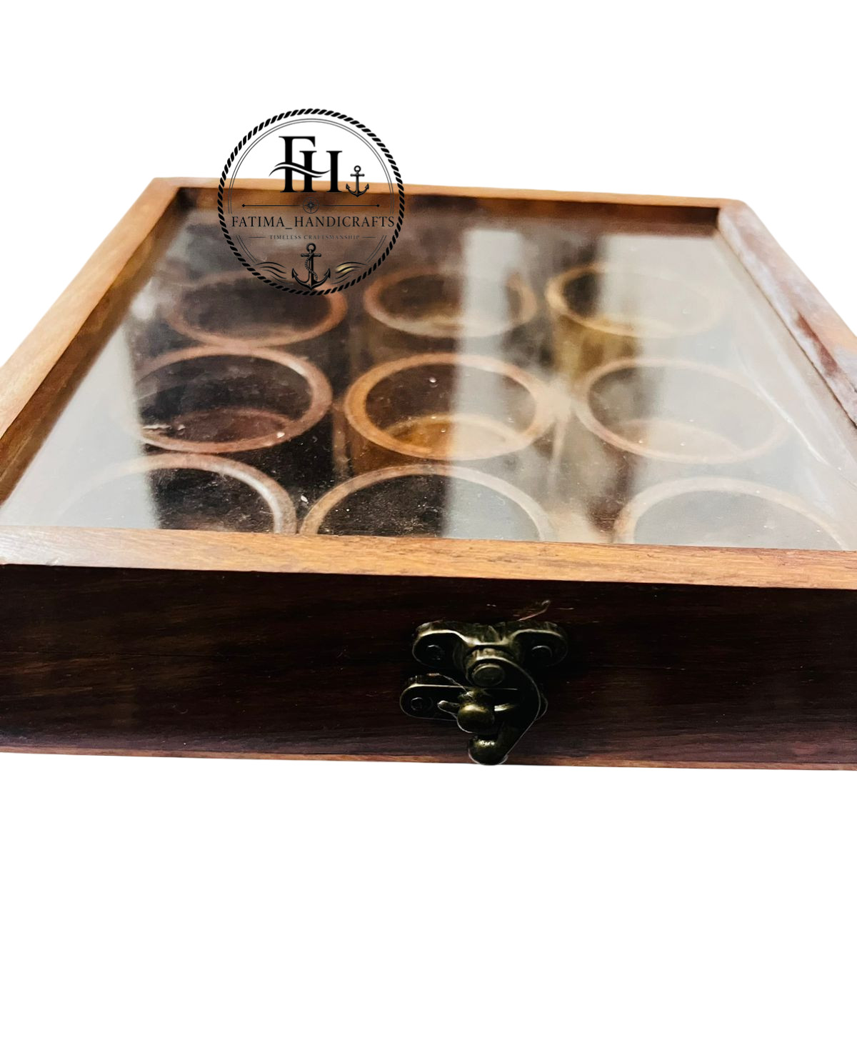 FATIMA Handcrafted Wooden Spice Box with Glass Lid – 9 Compartment Box Halloween FATIMA Handcrafted Wooden Spice Box with Glass Lid – 9 Compartment Box Halloween