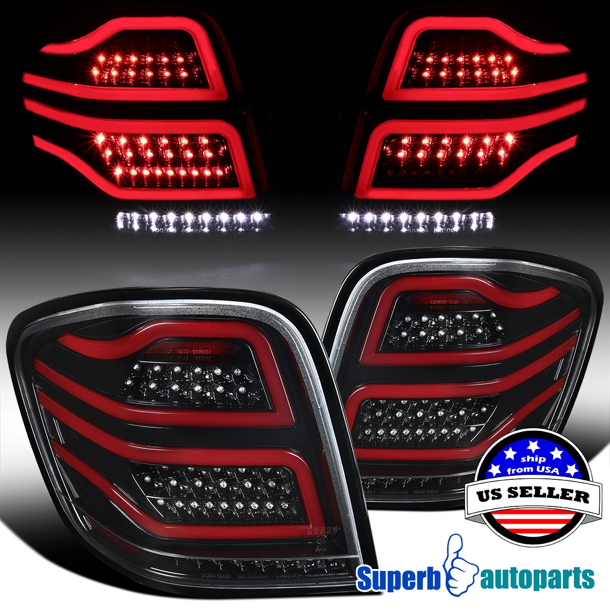 Fits 2006-2011 Mercedes ML-Class W164 Shiny Black LED Rear Brake Tail Lights Fits 2006-2011 Mercedes ML-Class W164 Shiny Black LED Rear Brake Tail Lights