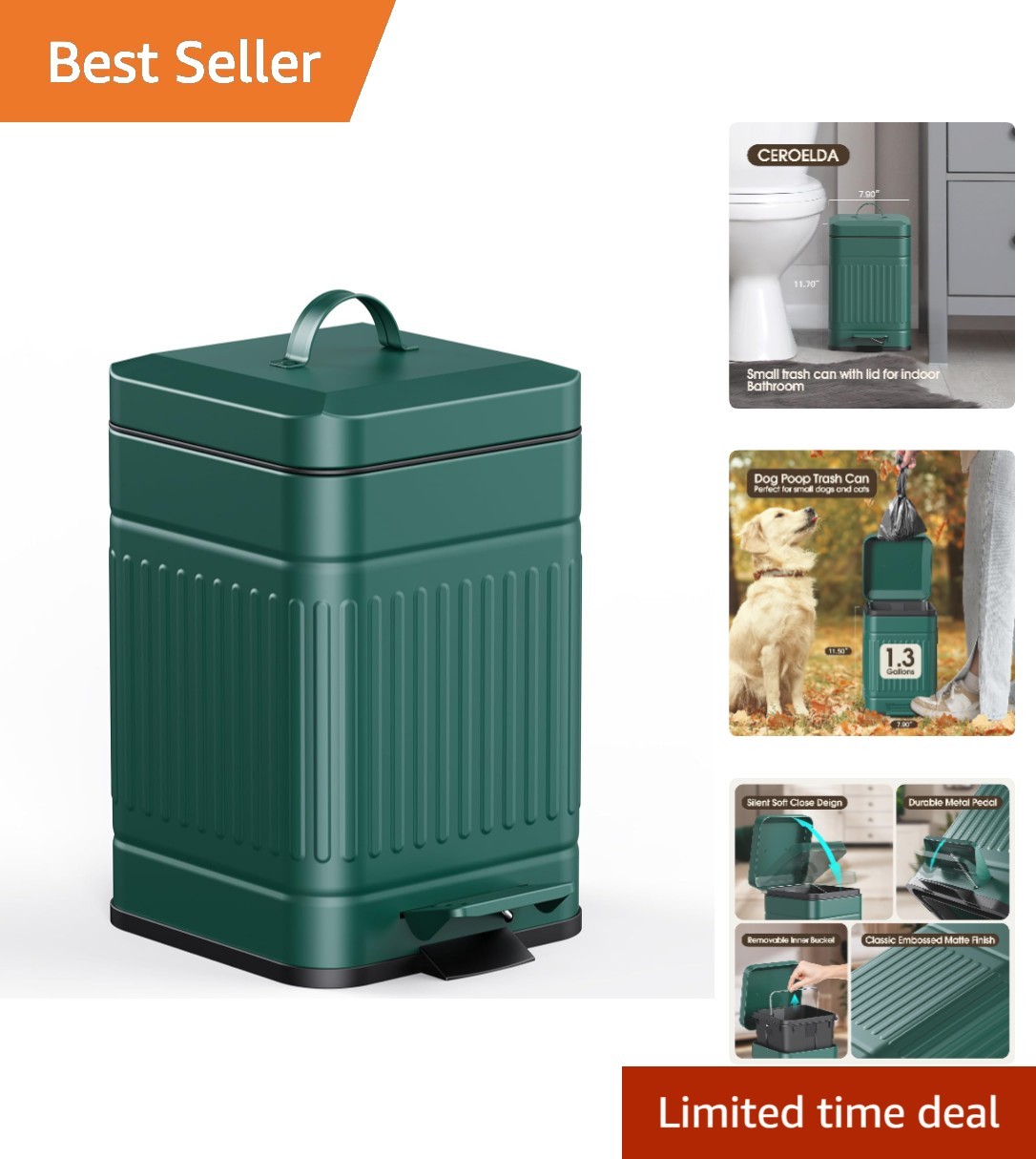 Elegant 5L Stainless Steel Retro Trash Can with Soft Close for Home & Pets