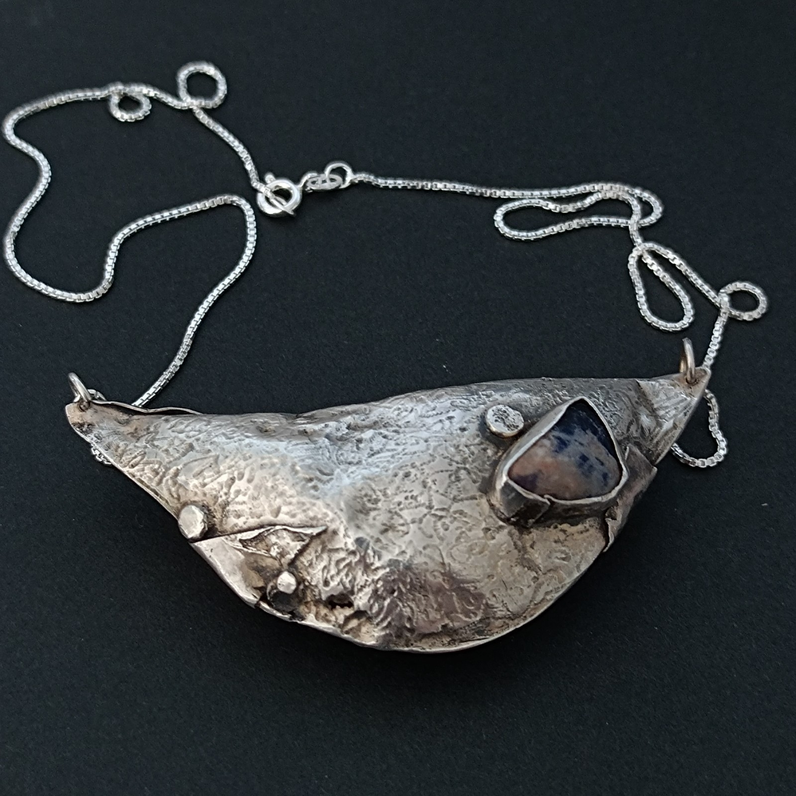 Sculptural Artisan Silver Necklace Freeform Stone Wearable Art Modernist OOAK