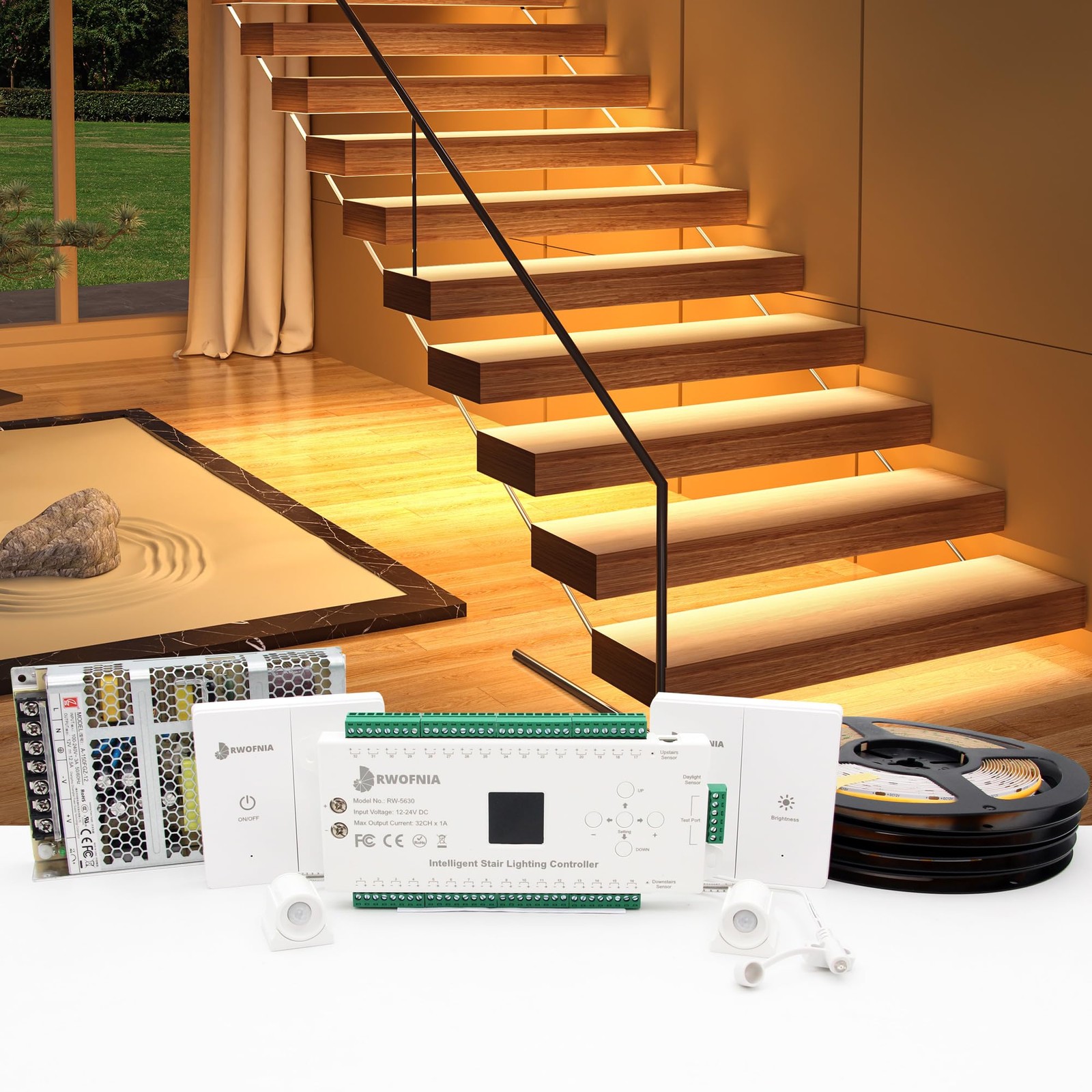 RWOFNIA RW-5630 Motion-Activated LED Stair Lighting Kit with Daylight Sensor, RWOFNIA RW-5630 Motion-Activated LED Stair Lighting Kit with Daylight Sensor,