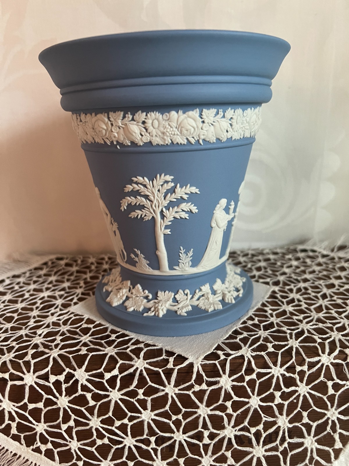 Vintage Wedgwood Blue Jasperware Trumpet Vase 4.75 Vintage Wedgwood Blue Jasperware Trumpet Vase 4.75