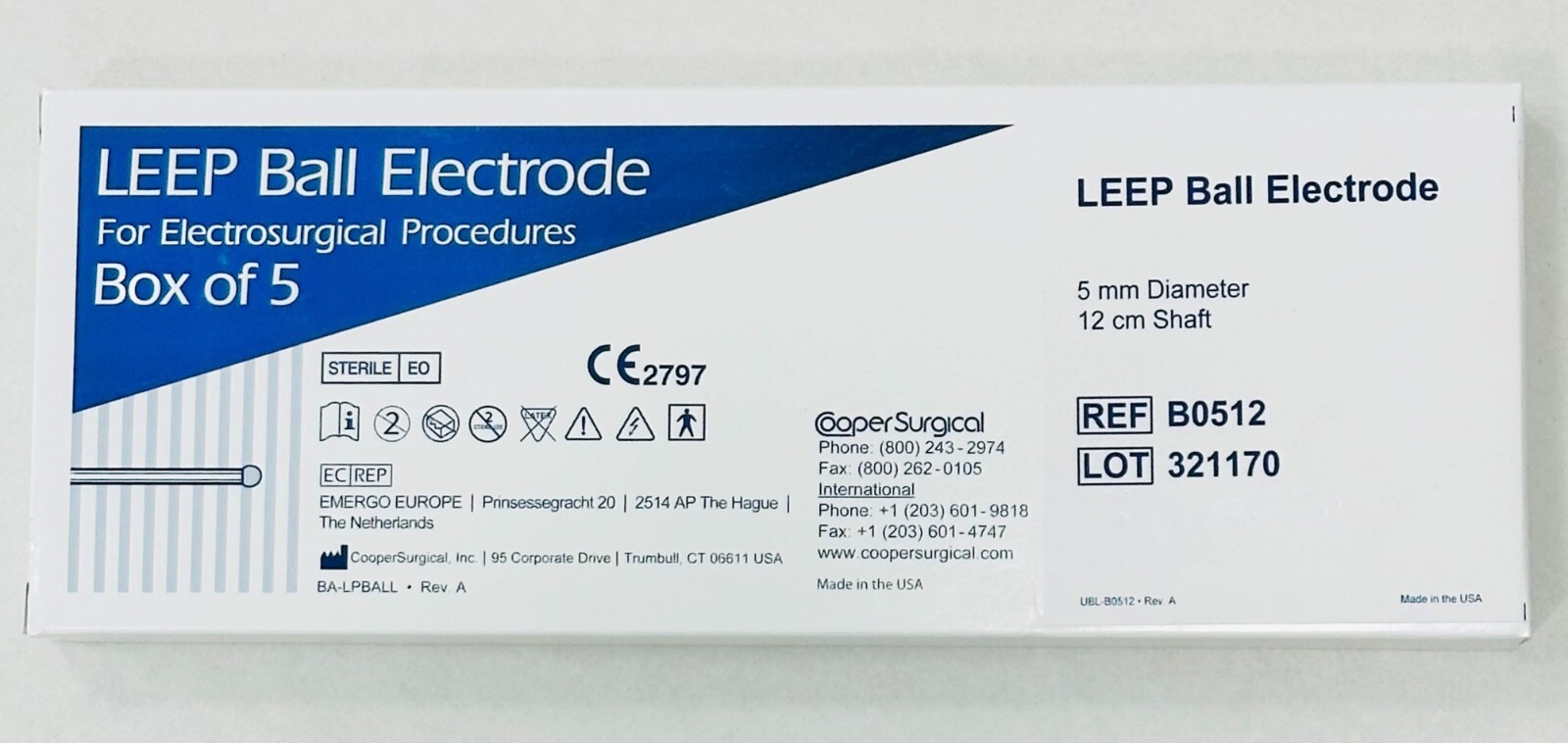 *5-Pieces* Cooper Surgical LEEP Ball Electrode 5mm Diameter 12cm Shaft B0512 *5-Pieces* Cooper Surgical LEEP Ball Electrode 5mm Diameter 12cm Shaft B0512