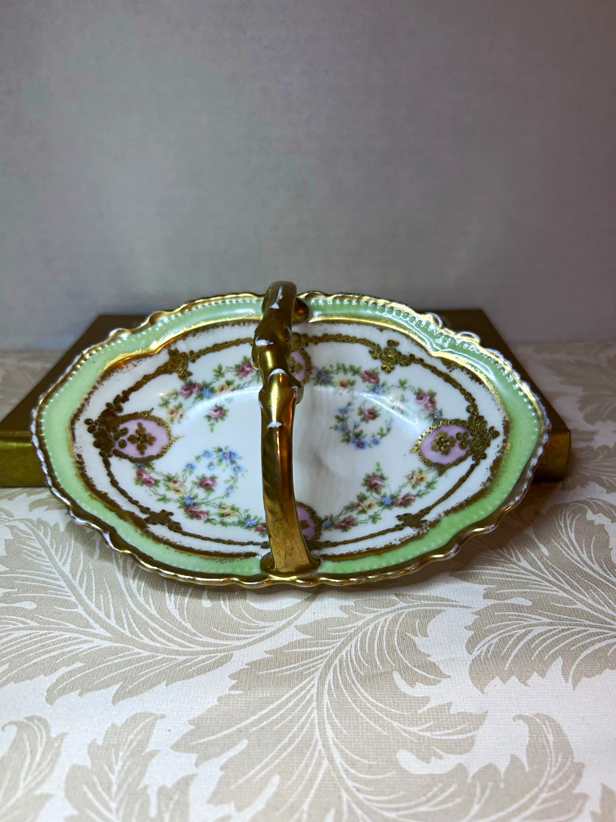 Antique 1906-1914 Coiffe Coronet Limoges France Floral Gold Bonbon Dish Antique 1906-1914 Coiffe Coronet Limoges France Floral Gold Bonbon Dish
