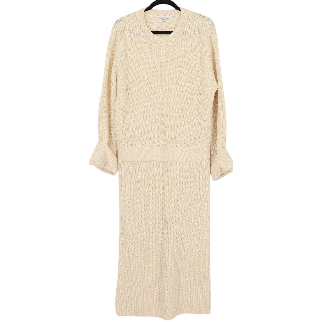 Reiss Jodie Cream Wool Cashmere Blend Ribbed Knit Women\'s Size L Sweater Dress