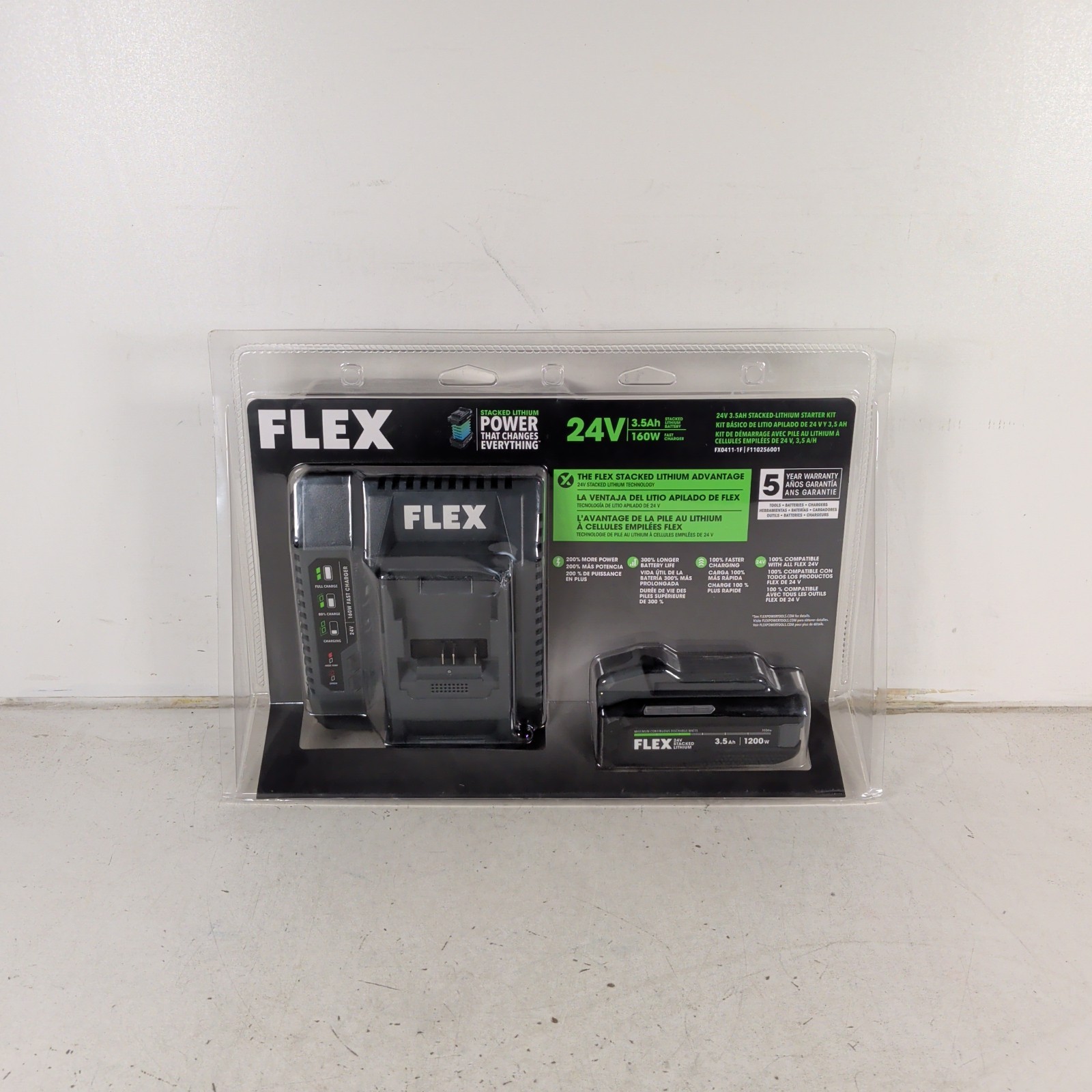 Flex FX0411-1F 24V 3.5Ah Stacked Lithium Battery 160W Fast Charger Starter Kit Flex FX0411-1F 24V 3.5Ah Stacked Lithium Battery 160W Fast Charger Starter Kit