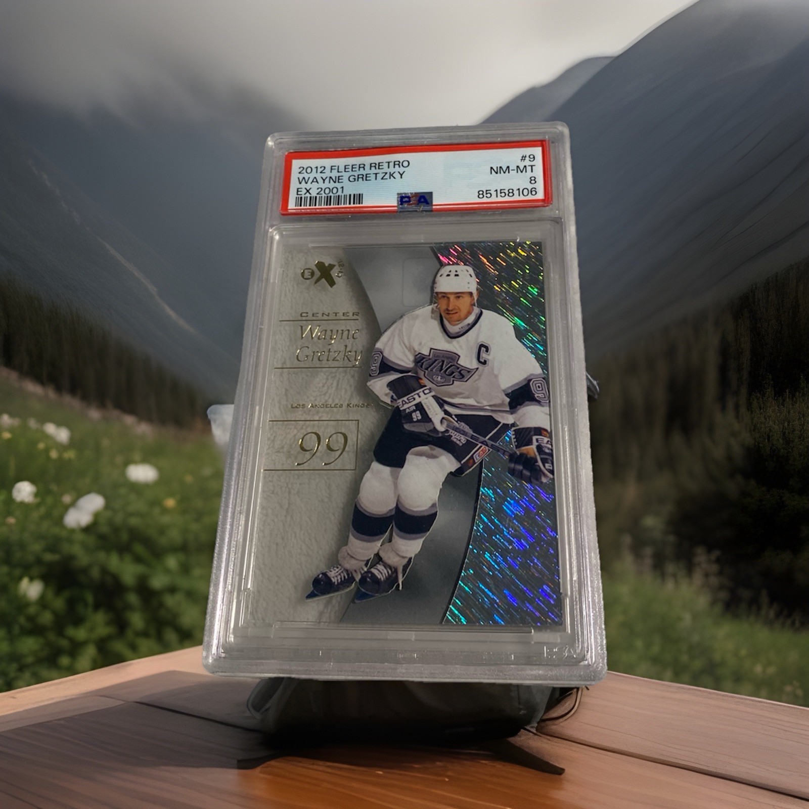 2012-13 Fleer Retro e-x 2001 #9 Wayne Gretzky Graded PSA 8 Rainbow Foil Acetate 2012-13 Fleer Retro e-x 2001 #9 Wayne Gretzky Graded PSA 8 Rainbow Foil Acetate