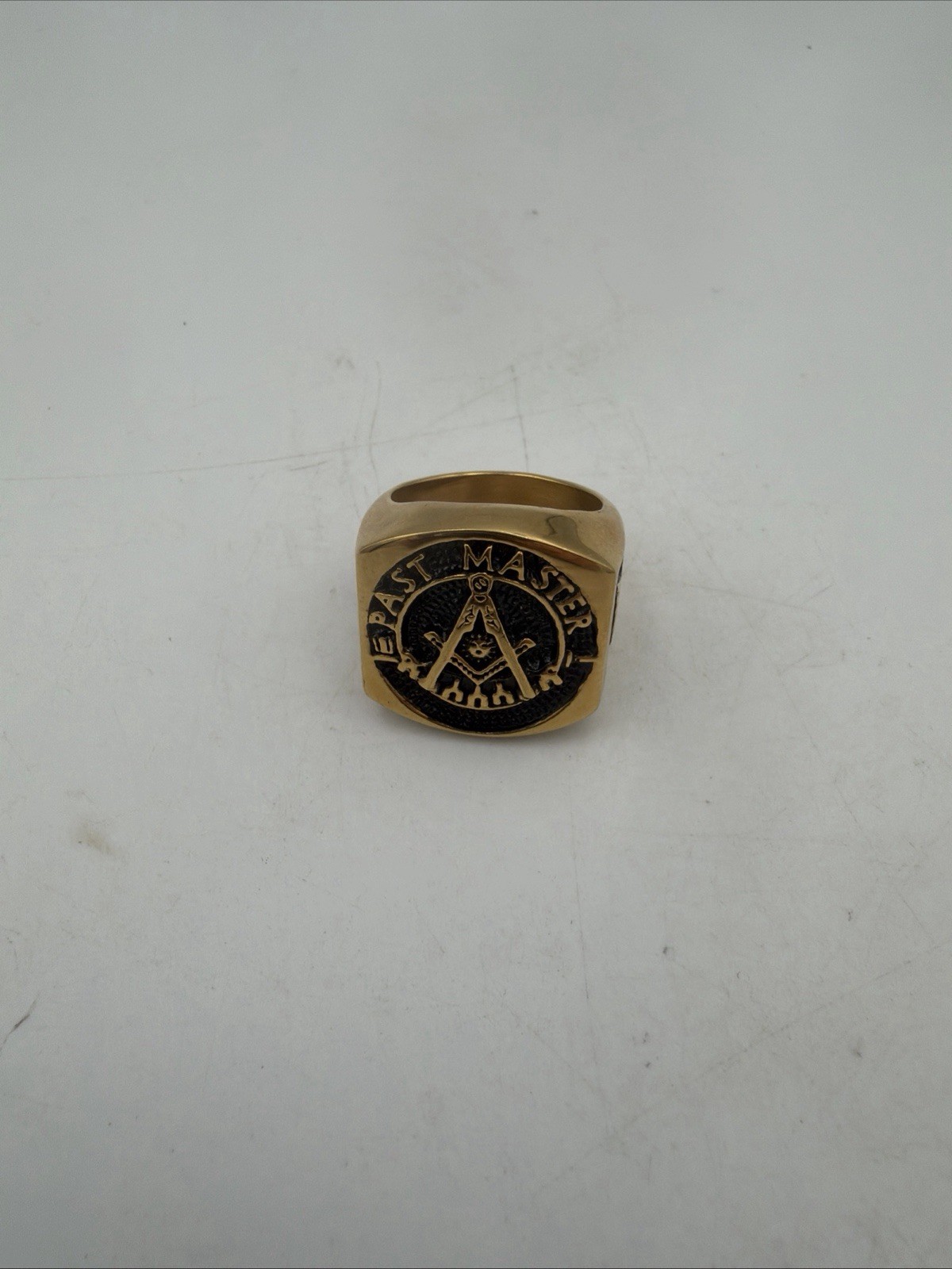 Gold Masonic Master Mason Signet Ring for Men Vintage Freemason Ring, Rock Ma...