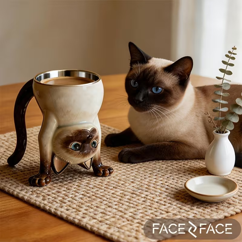 5.07oz 3D Inverted Siamese Cat Coffee Mug Cute Desk Decor Holiday Birthday Gift 5.07oz 3D Inverted Siamese Cat Coffee Mug Cute Desk Decor Holiday Birthday Gift