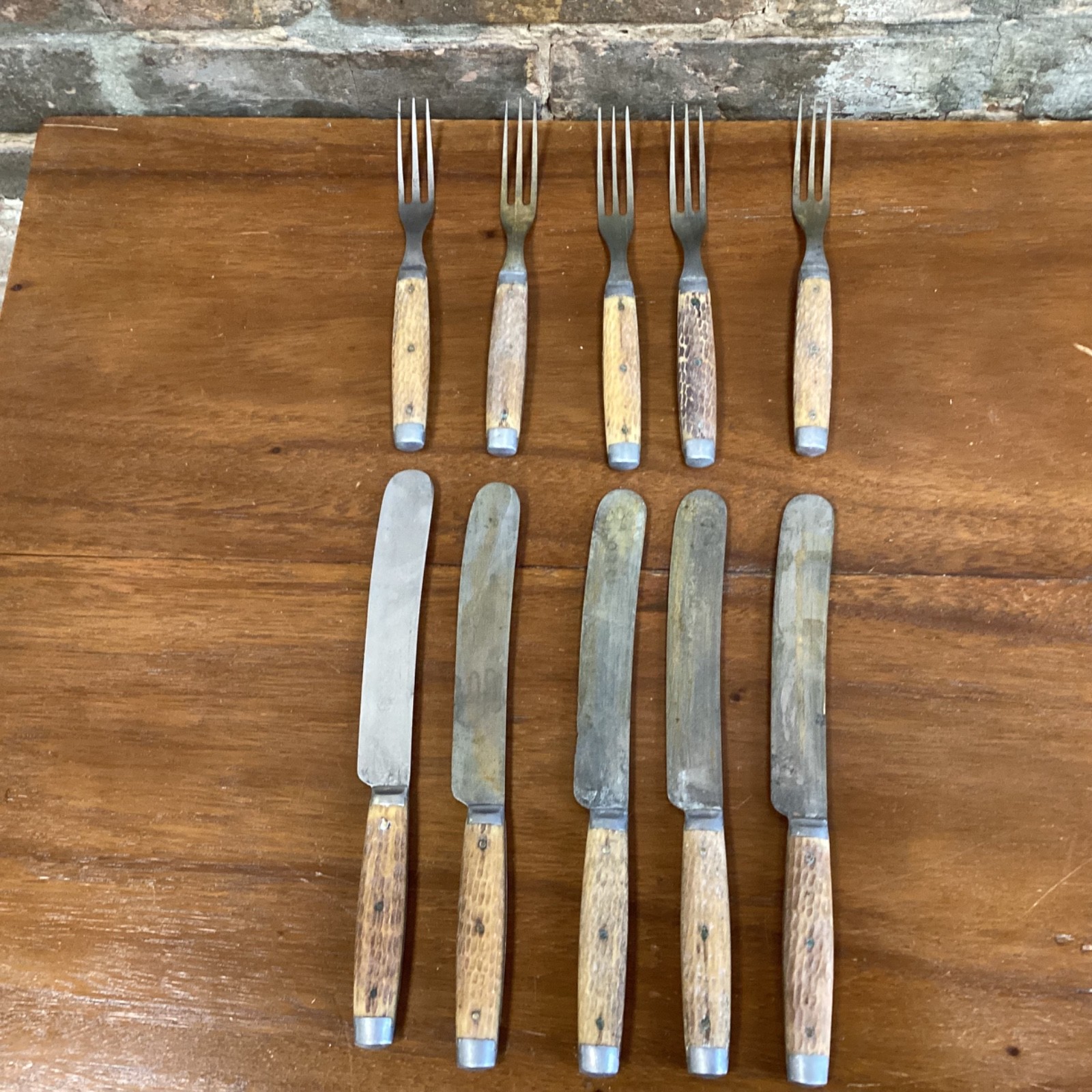 Antique c1890s Goodell Co 10pc Knife Fork Set Bone Handles Antrim NH 19th C