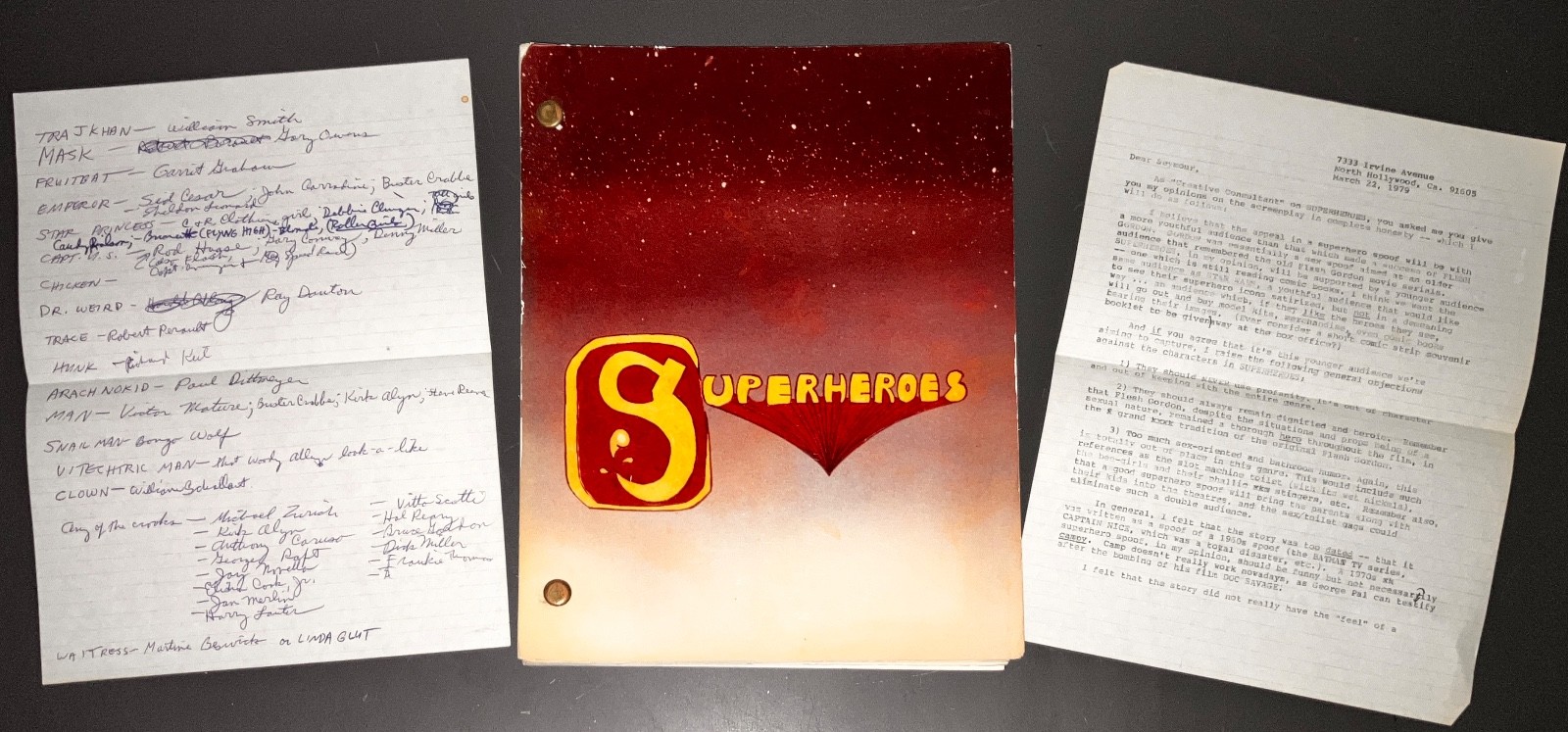 Rare SUPERHEROES (1979) Legendary Unmade Comedy w/Don Glut Notes + COA
