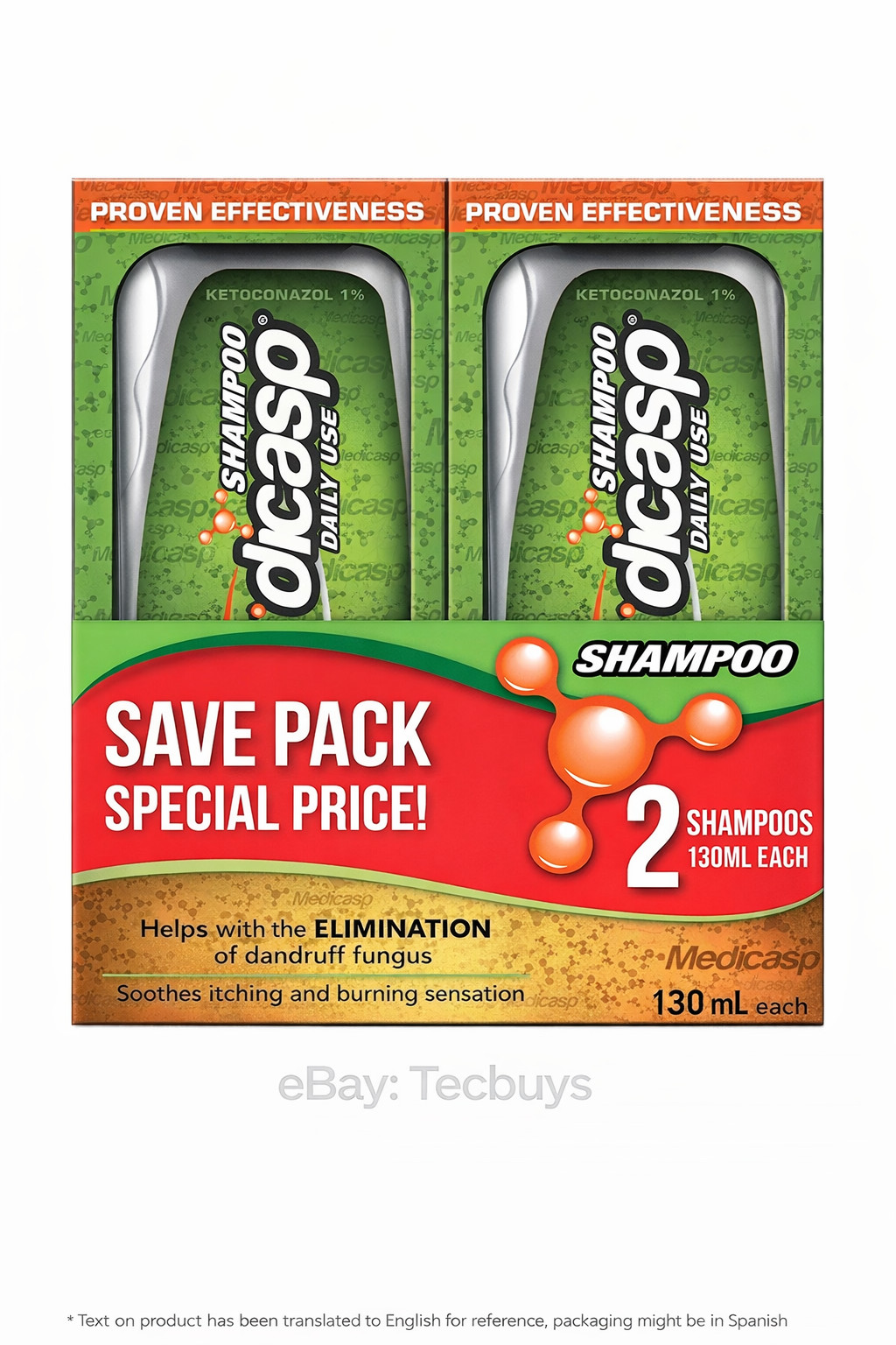 Medicasp Anti Dandruff Shampoo Caspa 2 Pack 130ml (4.4 fl oz) NEW USA Shipping