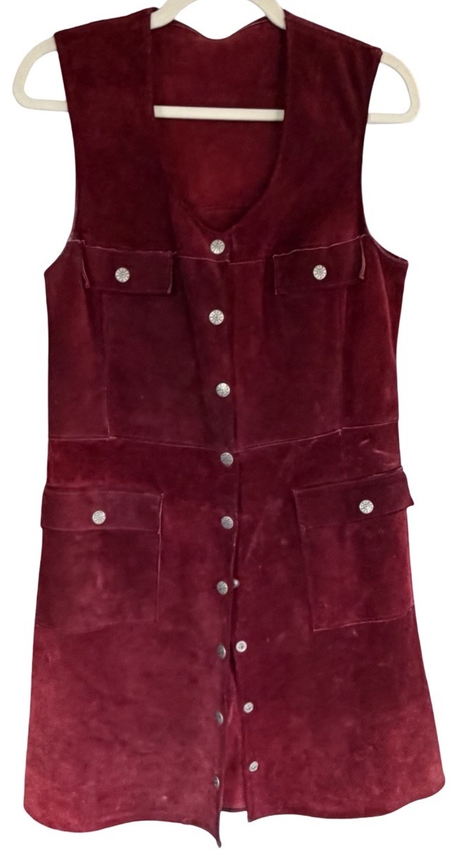 VTG 1960s 70s  BOHO HIPPIE SUEDE LEATHER FESTIVAL Jumper Dress Vest Handmade SEE