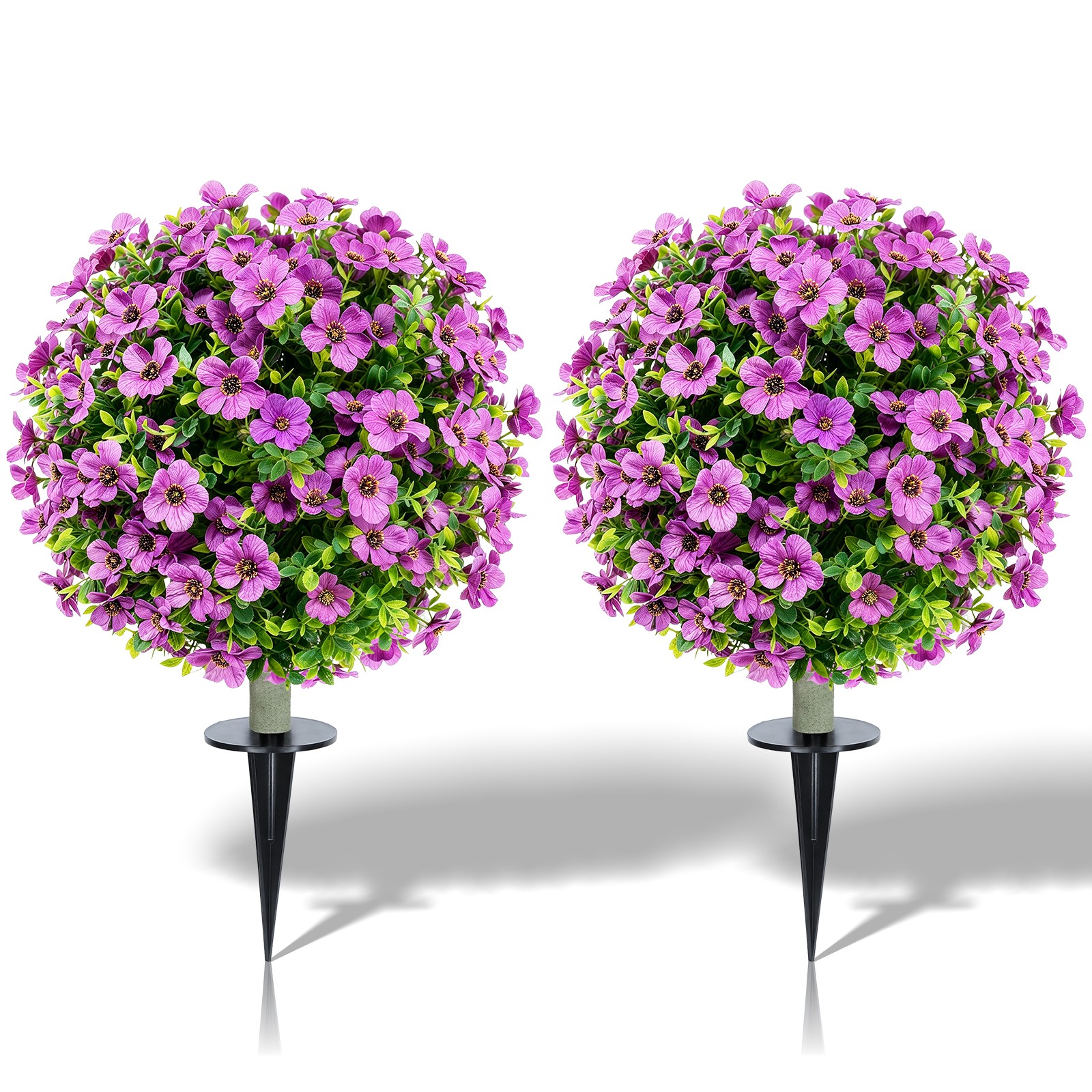2 Pack Artificial Topiary Ball Trees Fake Violet Plants Shrubs Bushes w/Spike