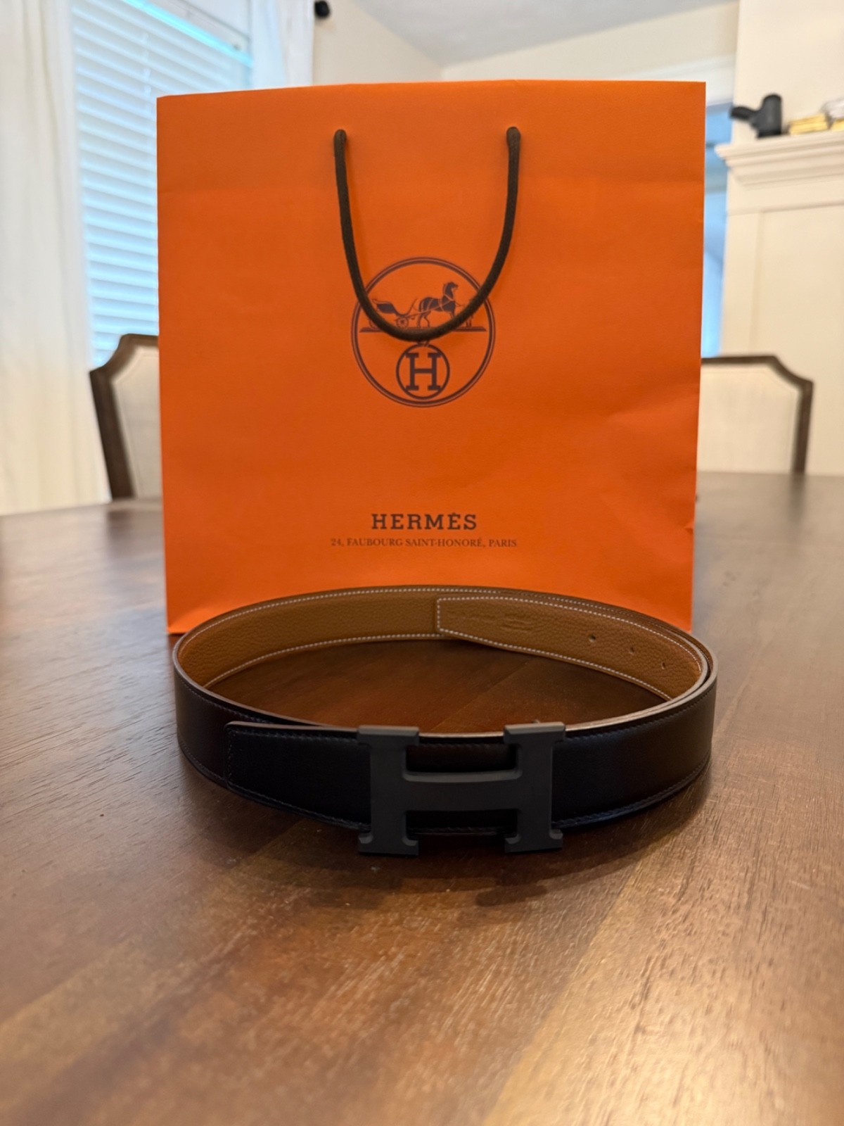 Authentic Hermès Reversible H Belt 32mm Size 90 Black Gold/Tan Leather Matte H Authentic Hermès Reversible H Belt 32mm Size 90 Black Gold/Tan Leather Matte H