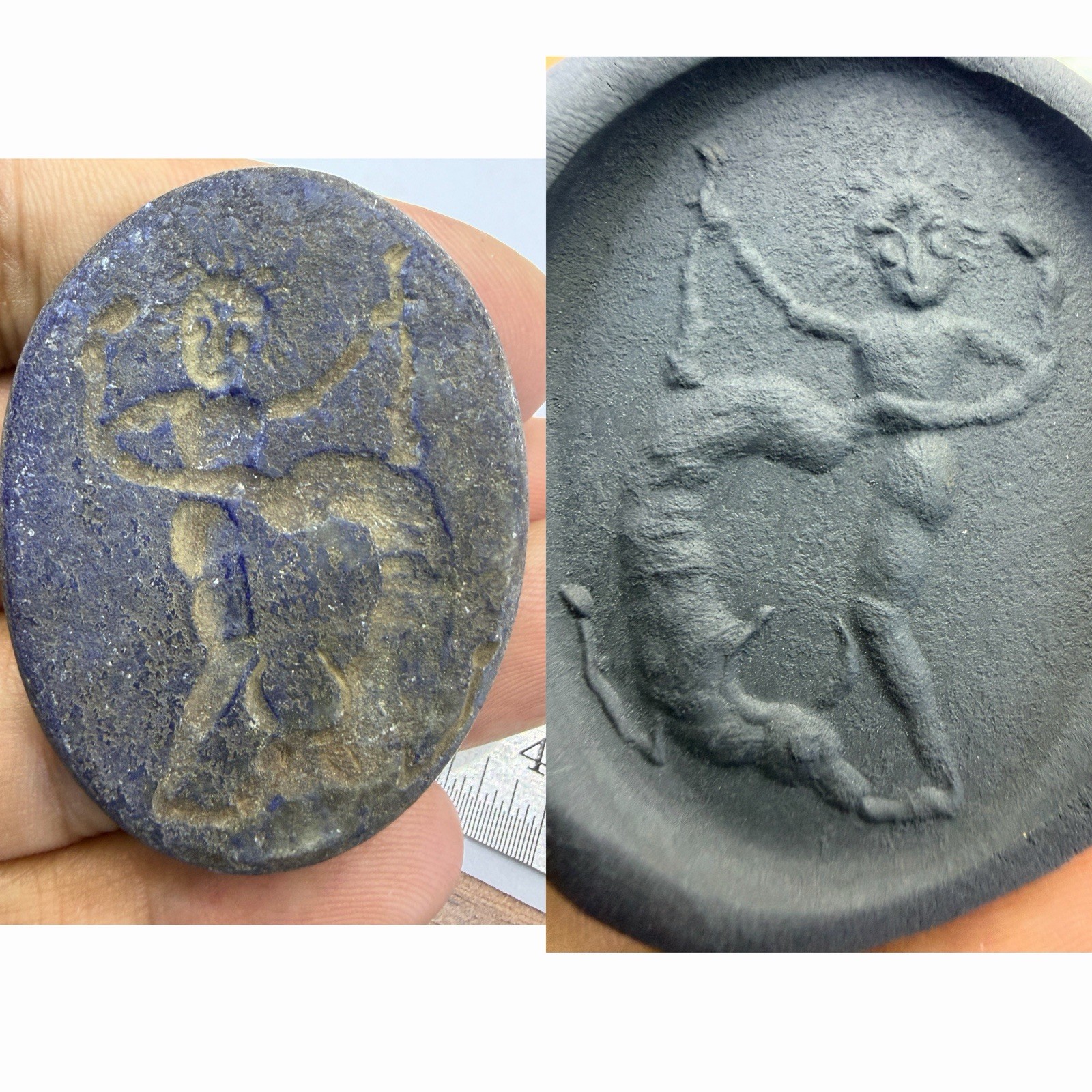 Near Eastern Ancient Roman Lapis Lazuli Seal intaglio Roman Relief Hunting Scene Near Eastern Ancient Roman Lapis Lazuli Seal intaglio Roman Relief Hunting Scene