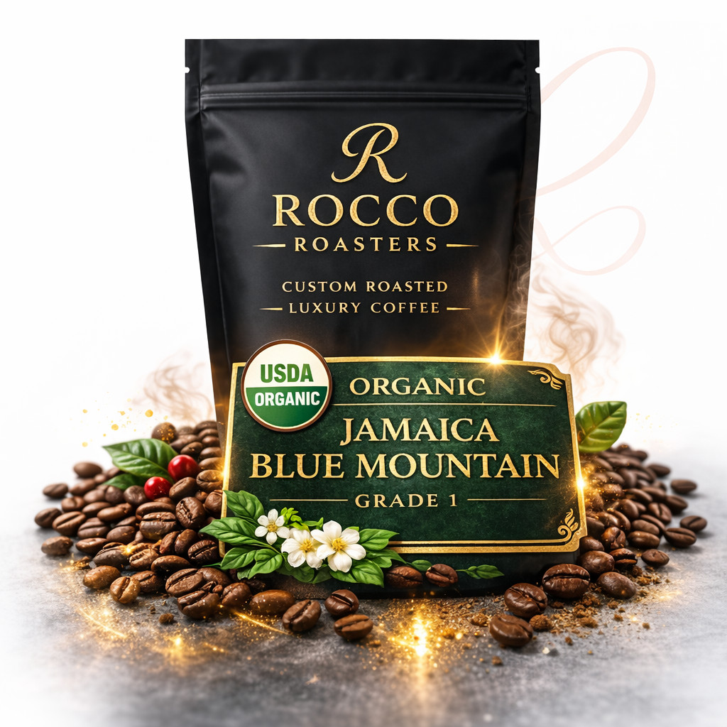 100% Organic Jamaica Blue Mountain Coffee • Roasted or Green, 5 lbs in 1 lb Bags