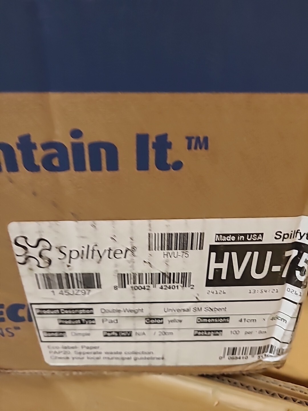 Box Of 100 Spilfyter Hvu-75 Absorbent Pad, 23 Gal 16 In X 18 In Universal Yellow