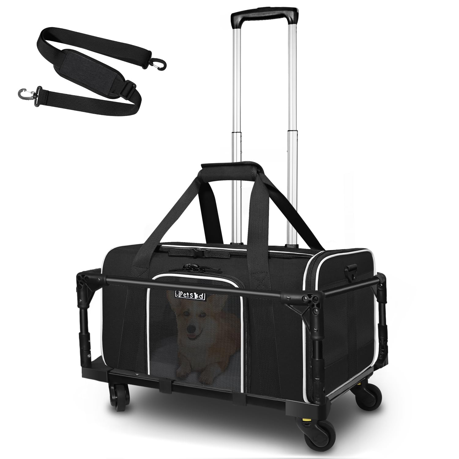 Petskd Rolling Pet Carrier 18x11x11 Airline Approved Small Dog Cat Travel Black