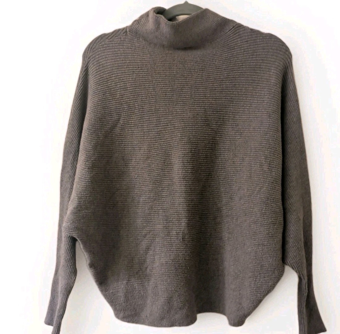 Anthropologie Philosophy Ribbed Sweater Womens M Gray Dolman Sleeve Mock Neck 