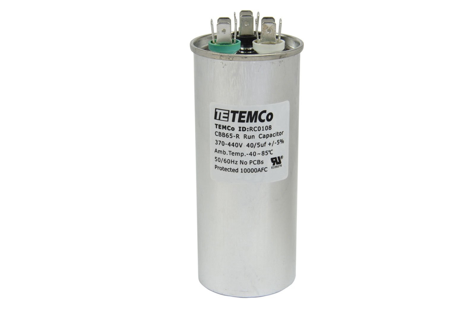 TEMCo 40+5 uF Dual Run Capacitor CBB65, 40/5 MFD, 370-440V, Round,
