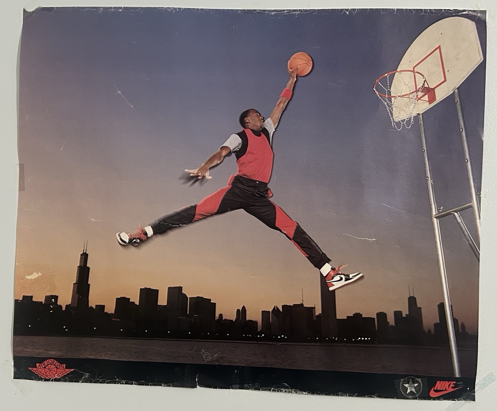 VINTAGE 1985 Nike Air Jordan Jumpman Poster Chicago Skyline Rookie OG 1st Print